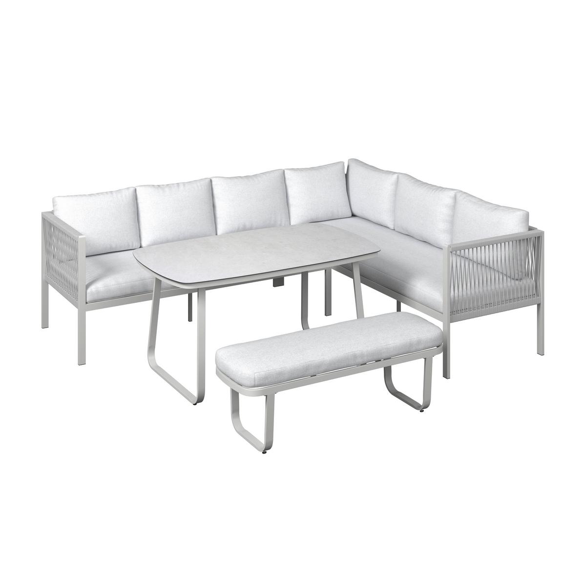 Loungegarnitur Sophia Hellgrau/Beige, 4-teilig - Beige/Creme, MODERN, Glas/Textil