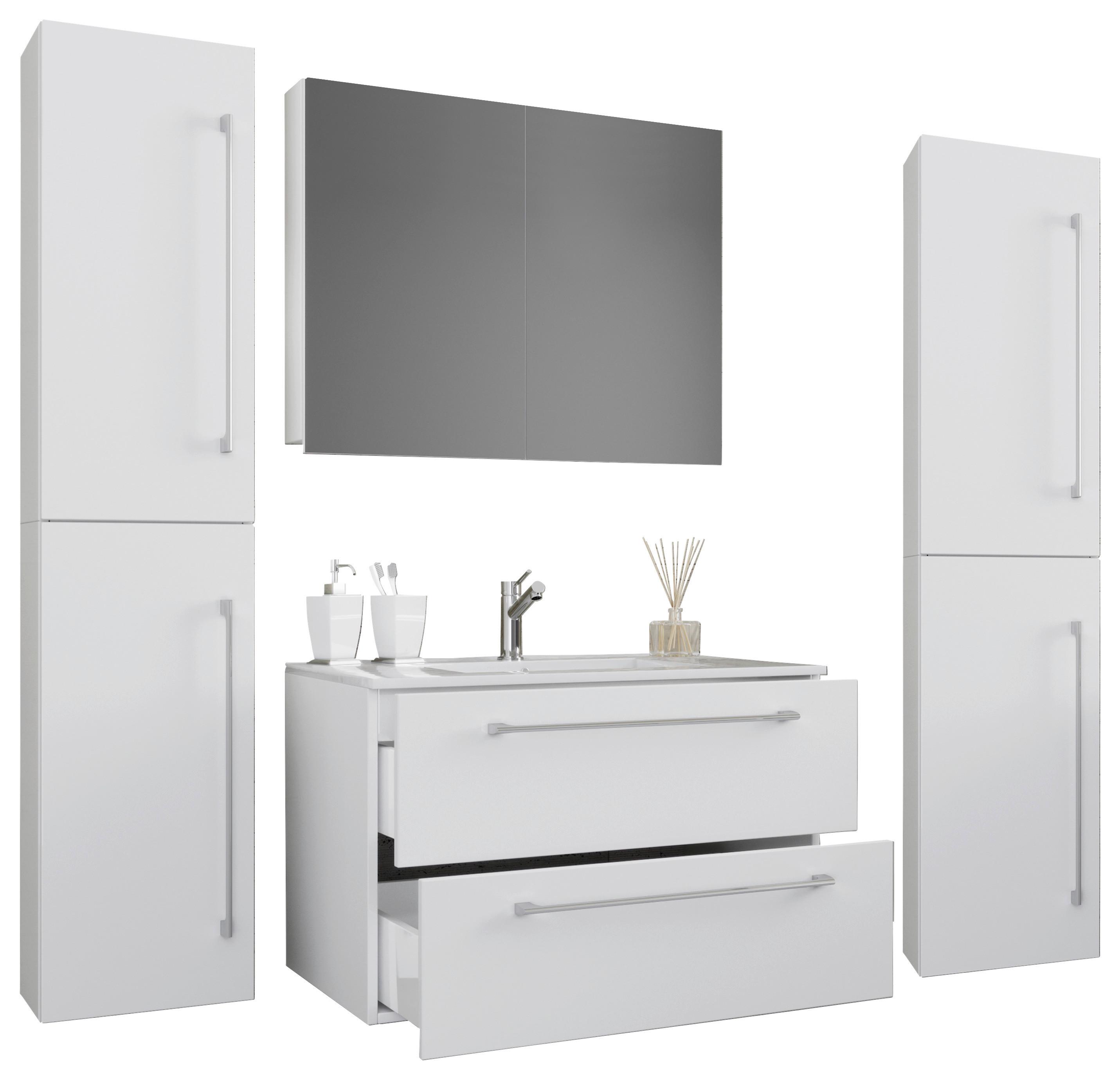 Kopalnica Badinos, Bela - siva/bela, Moderno, kovina/leseni material (147cm) - MID.YOU