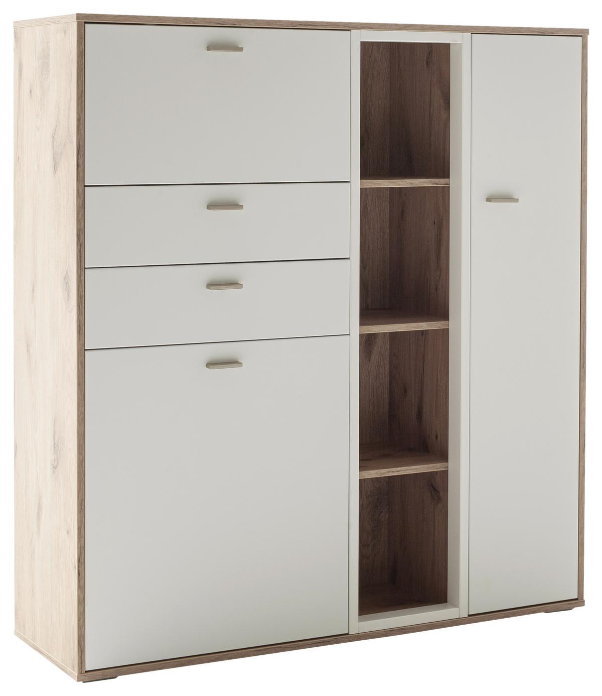 Highboard Santerno Weiß/Eichefarben - Weiss/Eichefarben, Konventionell, Holzwerkstoff/Metall (124/133/37cm) - Mömax