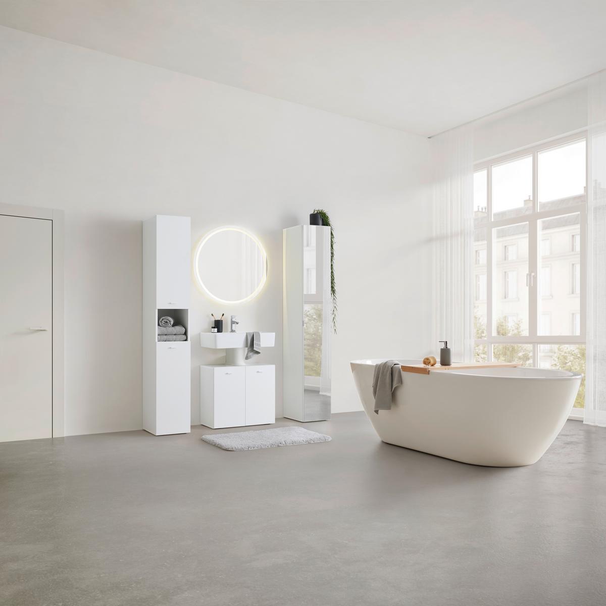 Hochschrank Basix Weiß ca. 30x185x39,6cm - Chromfarben/Weiß, Basics, Glas/Holzwerkstoff (30/185/39,6cm) - Mömax