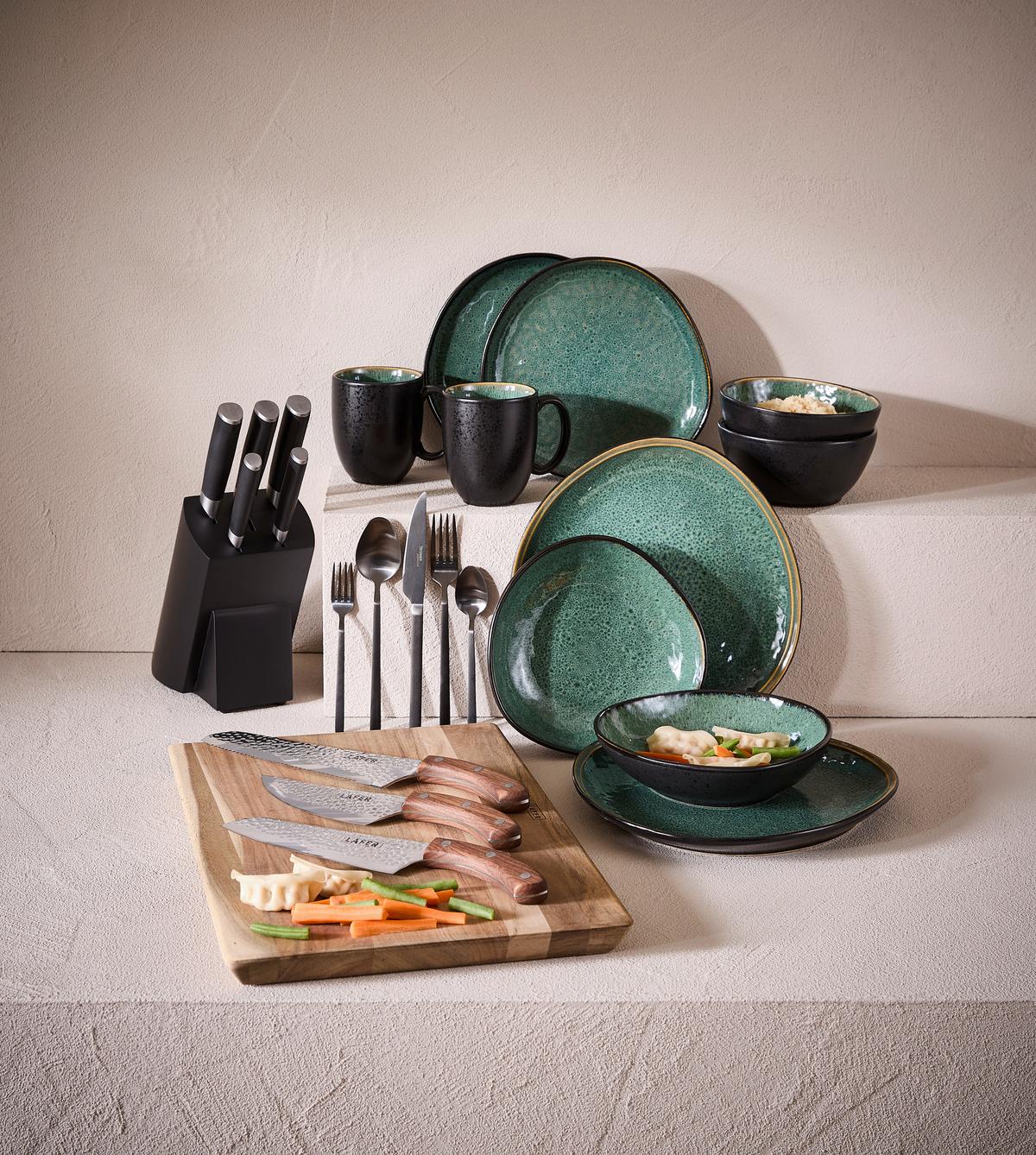 SERWIS OBIADOWO-ŚNIADANIOWY SØREN GREEN - zielony, Trend, ceramika - Novel