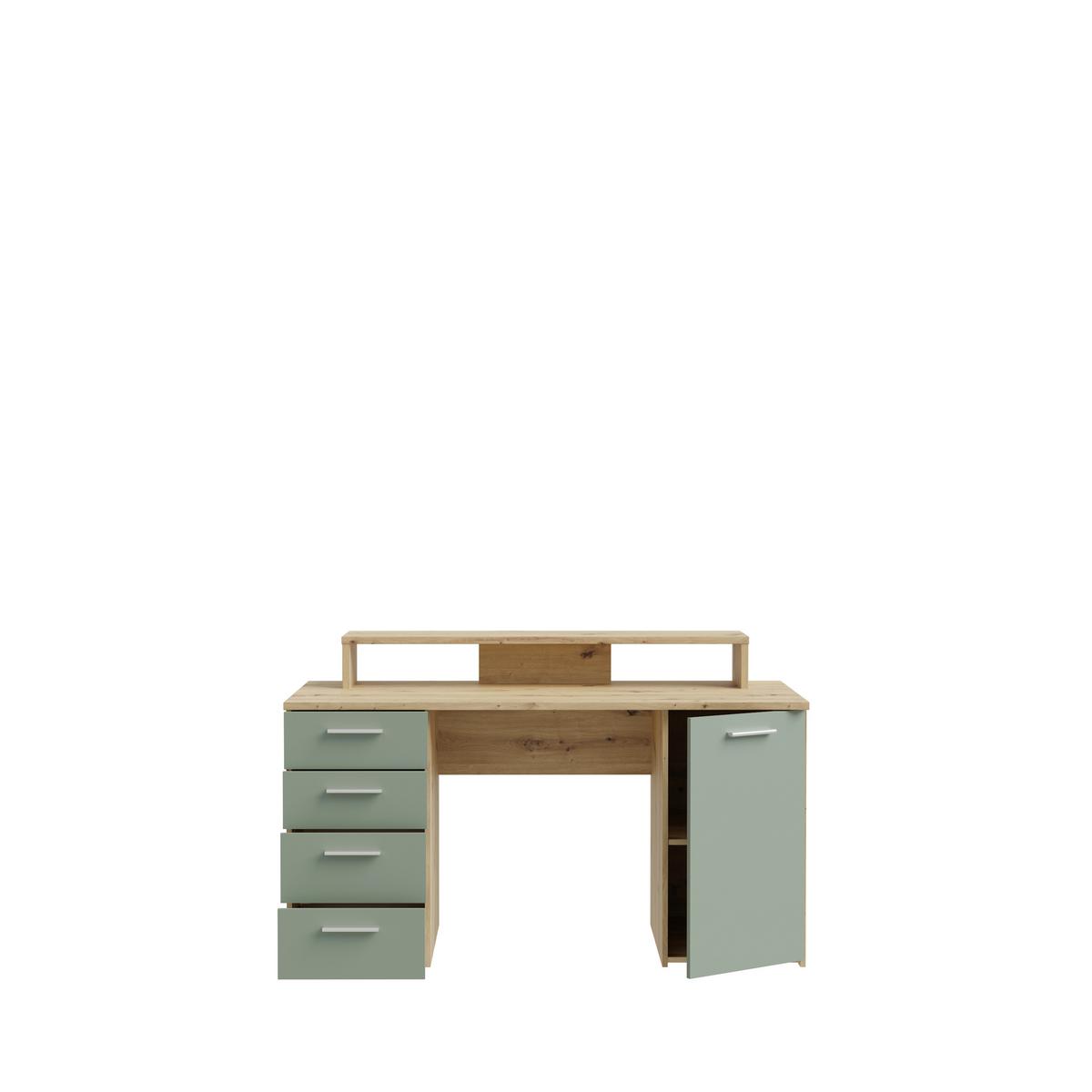 Masă de scris NET - verde salvie/culoare lemn stejar, Modern, plastic/metal (145/90,7/60cm) - Modern Living