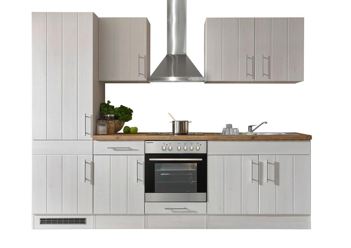 Küchenzeile mit Geräte Weiß /Lärche Dekor B: ca. 270 cm - Wildeiche/Edelstahlfarben, ROMANTIK / LANDHAUS, Holzwerkstoff/Metall (270cm) - Respekta