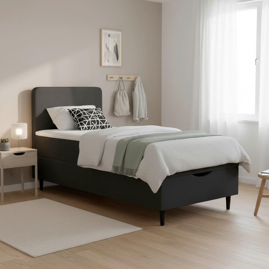 Box Krevet Vida - tamno siva/crna, Moderno, drvo/tekstil (90/200cm) - Bessagi Home