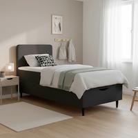 Boxbett Vida Anthrazit ca. 90x200 cm mit Topper - Dunkelgrau/Schwarz, MODERN, Holz/Kunststoff (90/200cm) - Bessagi Home