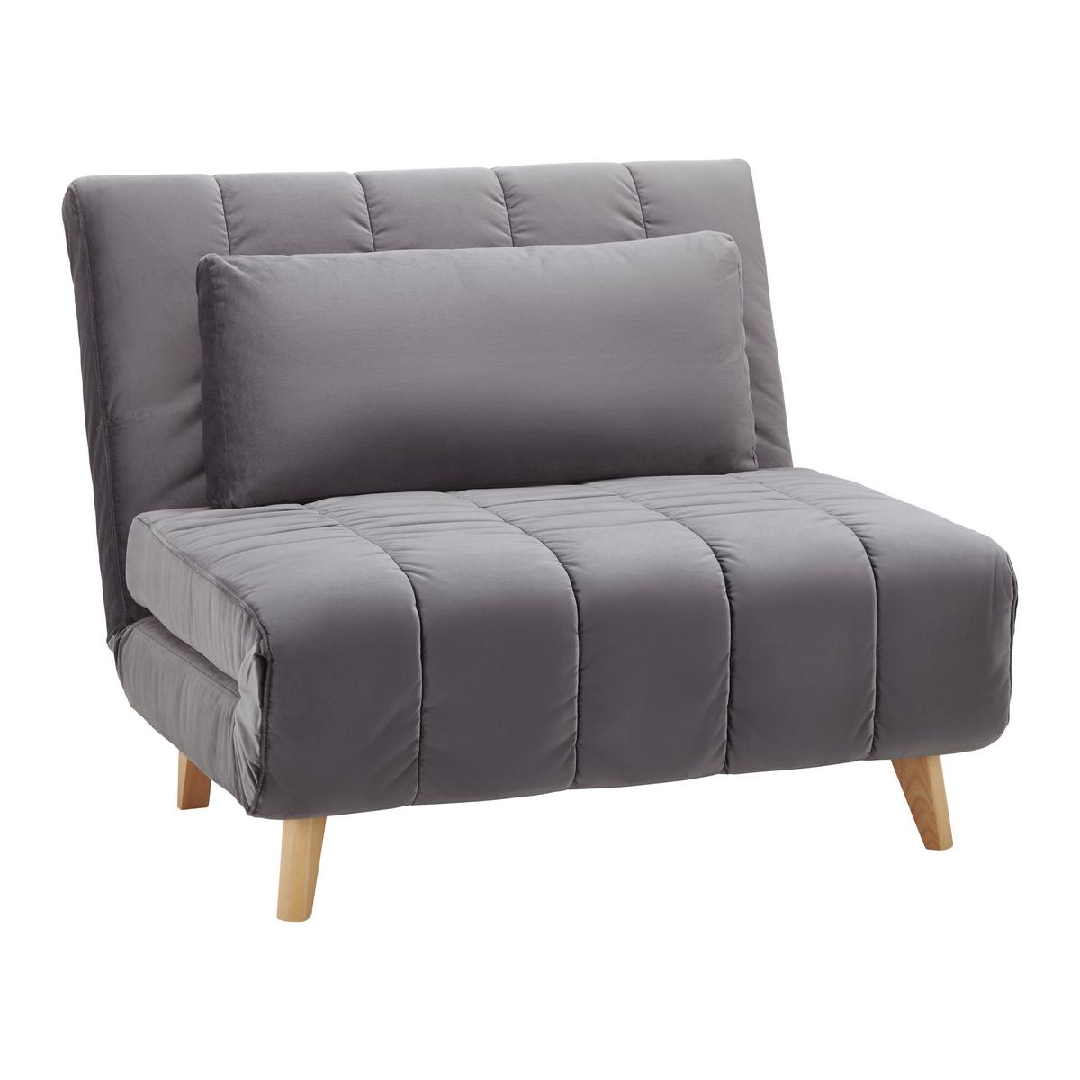 Schlafsessel Levin Grau Samt - Naturfarben/Grau, MODERN, Holz/Textil (103/94/82cm) - Bessagi Home