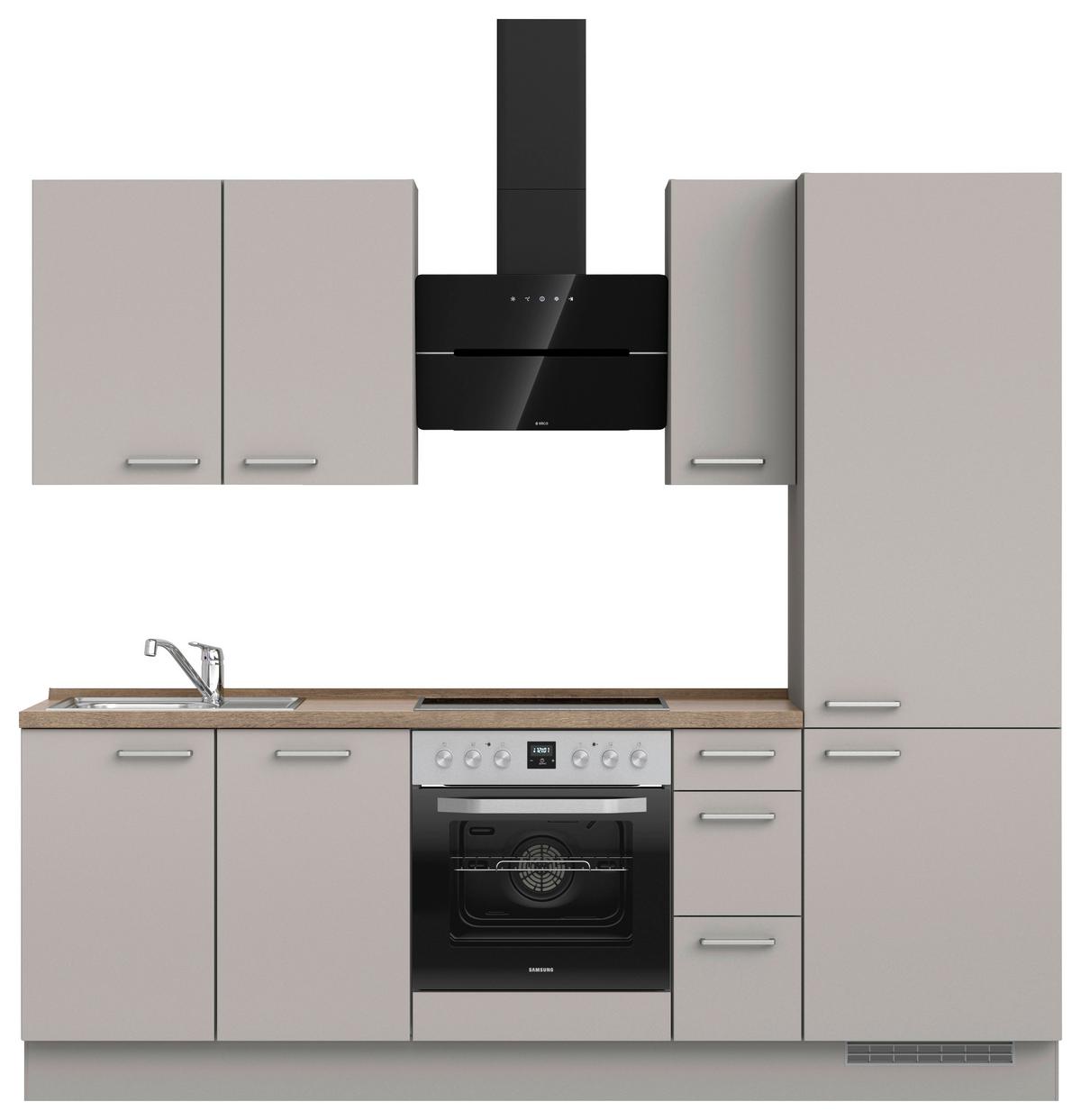 Küchenblock Touch High m. Geräten Grau - Eiche dunkel/Edelstahlfarben, MODERN, Holzwerkstoff/Metall (240cm) - Nobilia