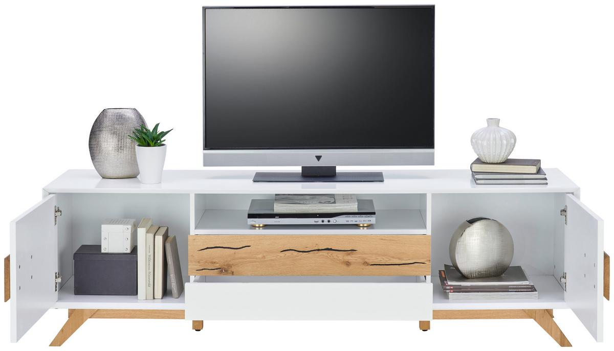 SZAFKA RTV MOOVE - kolor dębowy/biały, Design, materiał drewnopochodny/drewno (178/53,6/40cm) - Xora
