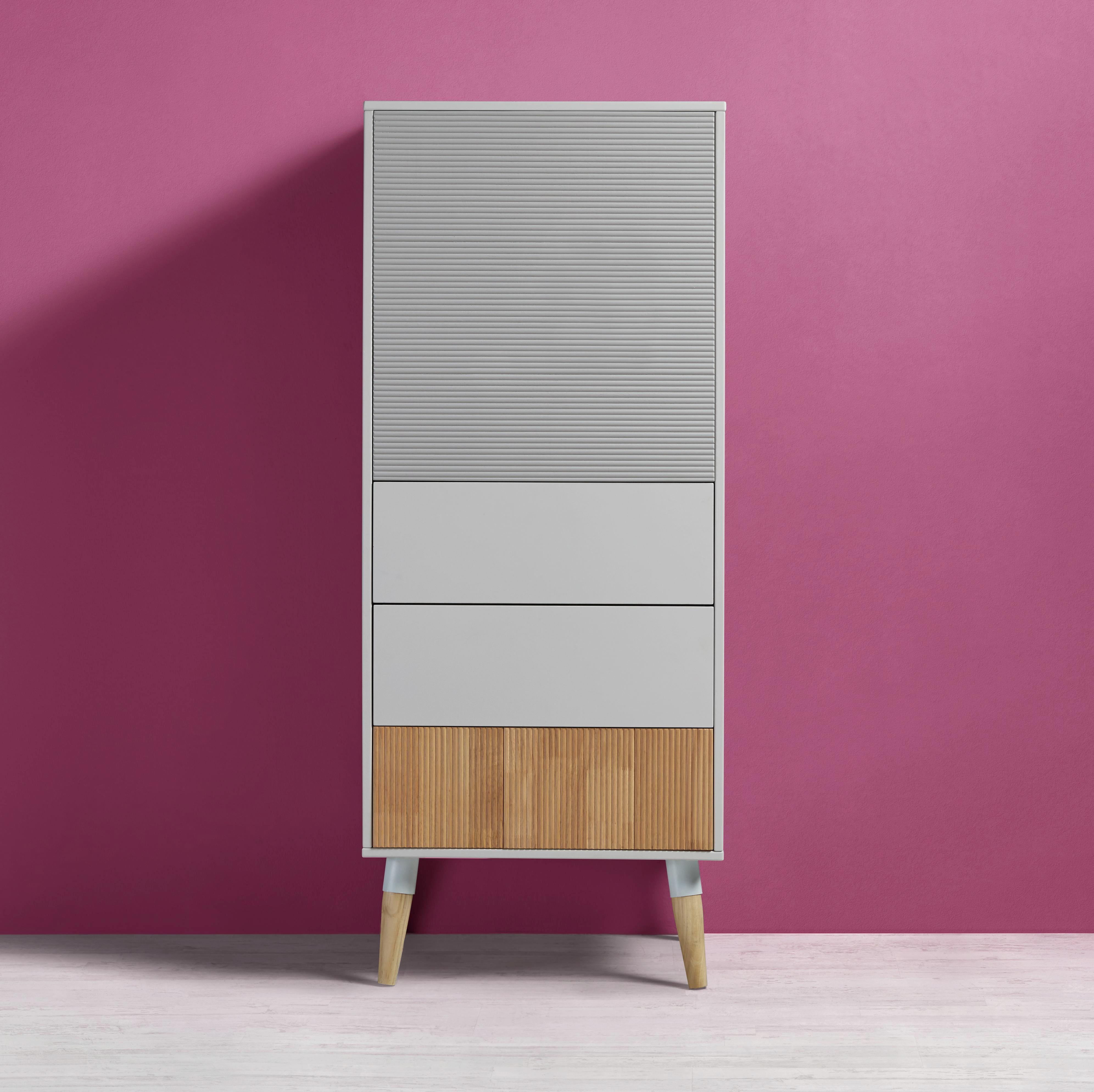 Kommode in Grau/Kieferfarben 'Evlyn' - Hellgrau/Grau, MODERN, Holz/Metall (55/136/45cm) - Bessagi Home