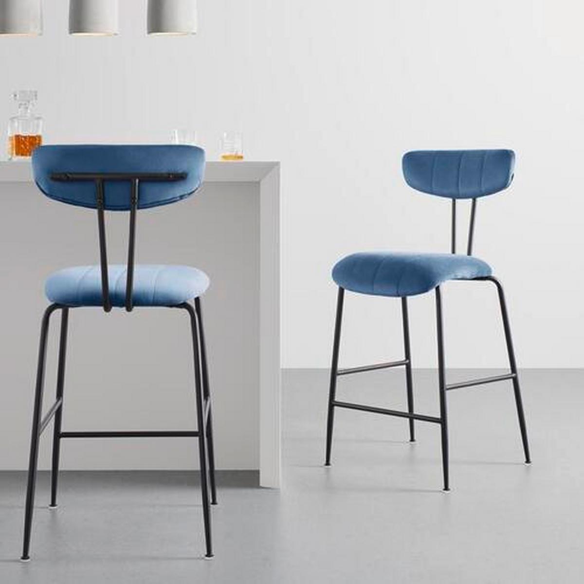 Barhocker Tylor Blau Samt Gepolstert - Blau/Schwarz, MODERN, Holz/Textil (48/102/52cm) - Bessagi Home
