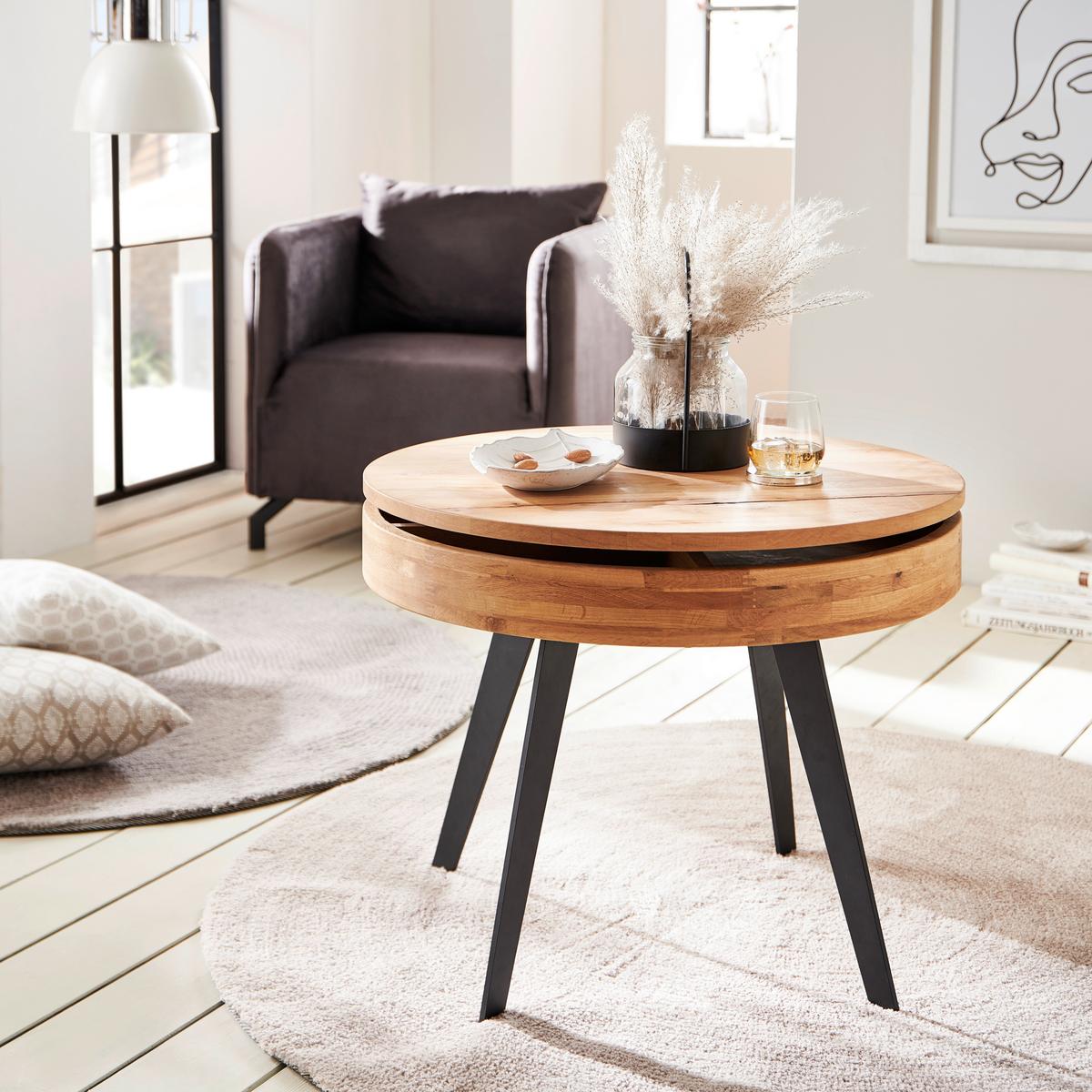 Klubska Miza Dallas, Barva Hrasta - črna/naravne barve, Moderno, kovina/leseni material (70/56cm) - Mömax