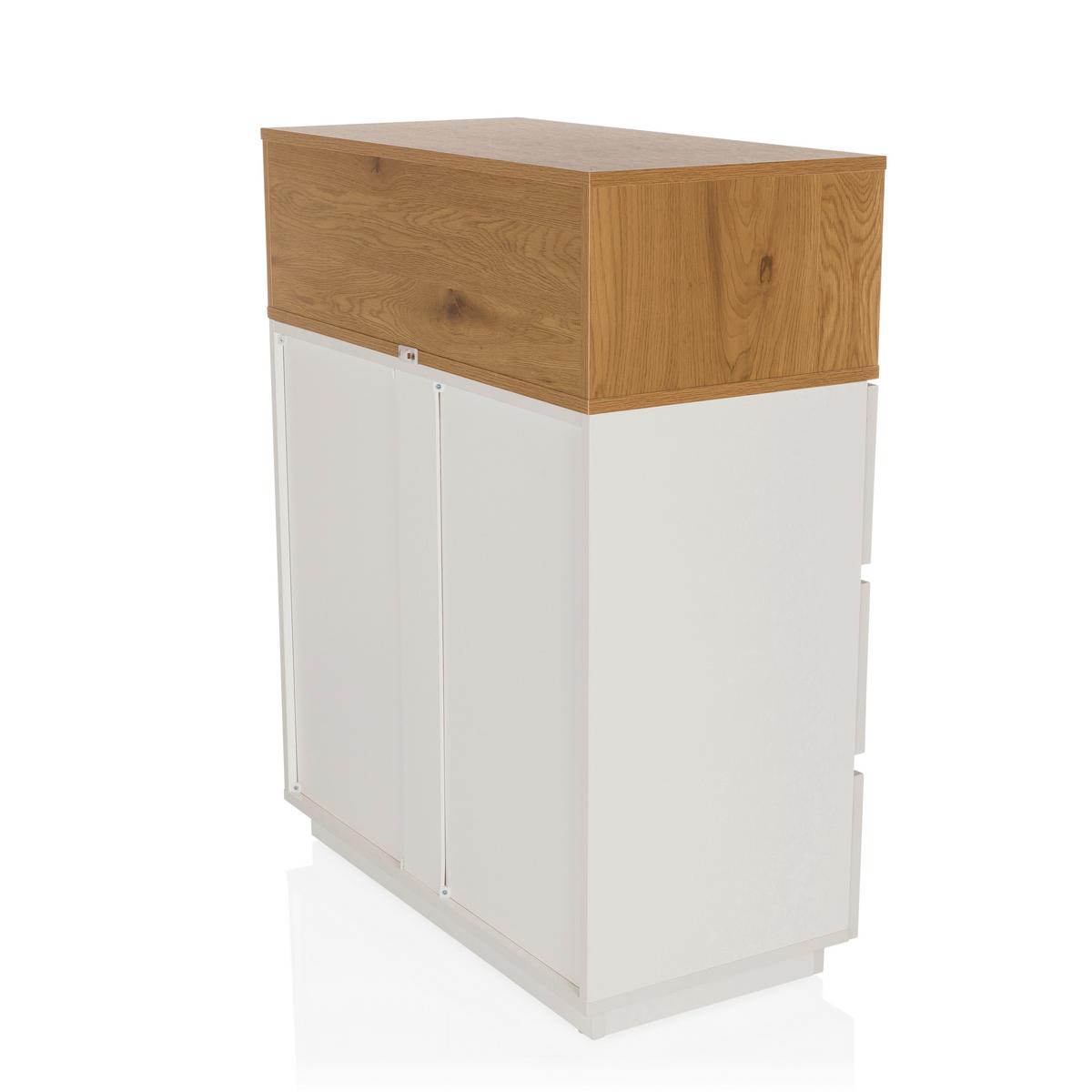 Komoda Melmo, Bela, Barva Hrasta - barve hrasta/bela, Moderno, umetna masa/leseni material (80/100/40cm) - MID.YOU