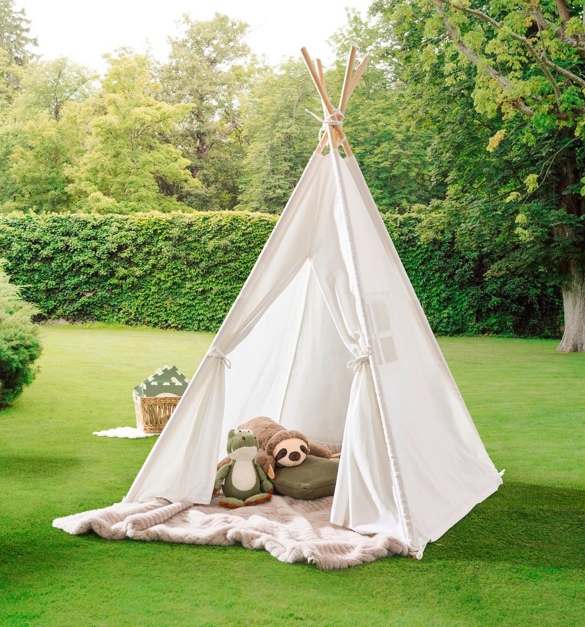 NAMIOT DO ZABAWY TIPI - SMILE - kremowy, Basics, drewno/tkanina (120/120/154cm) - My Baby Lou
