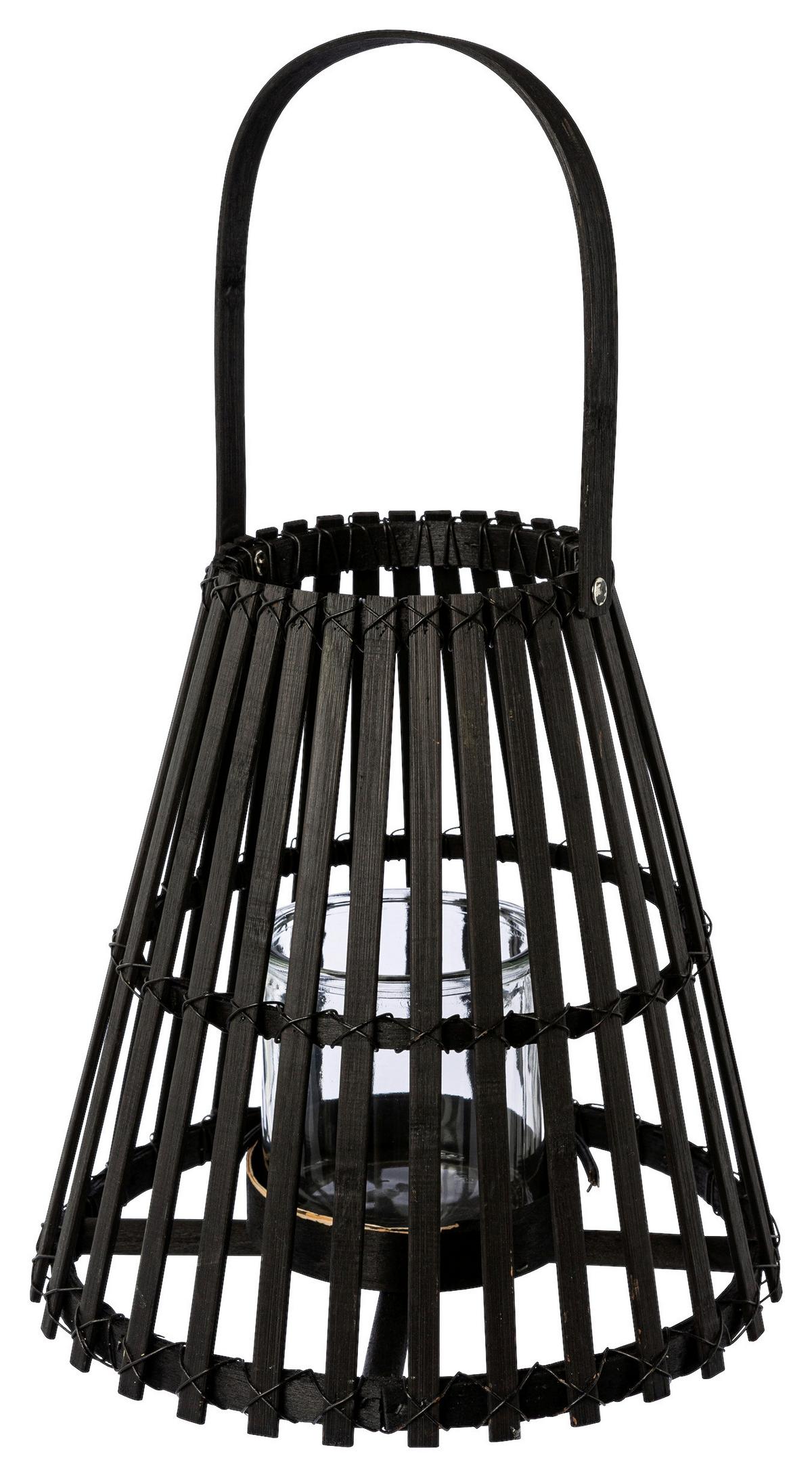 Laterne Bambus Ø ca. 26cm - Schwarz, Basics, Glas/Naturmaterialien (26/26cm)