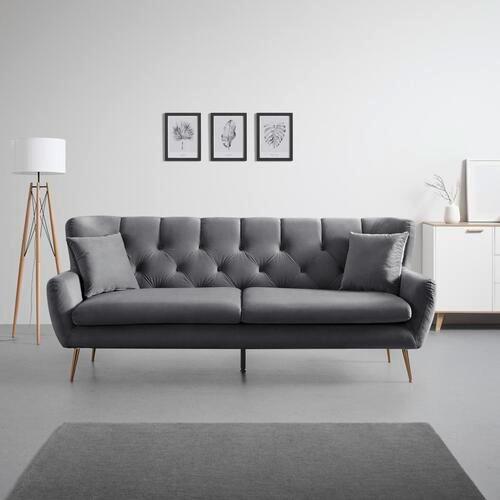 Bigsofa Liliana Dunkelgrau Samt - Dunkelgrau/Roségold, MODERN, Holz/Textil (227/95/93cm) - Bessagi Home