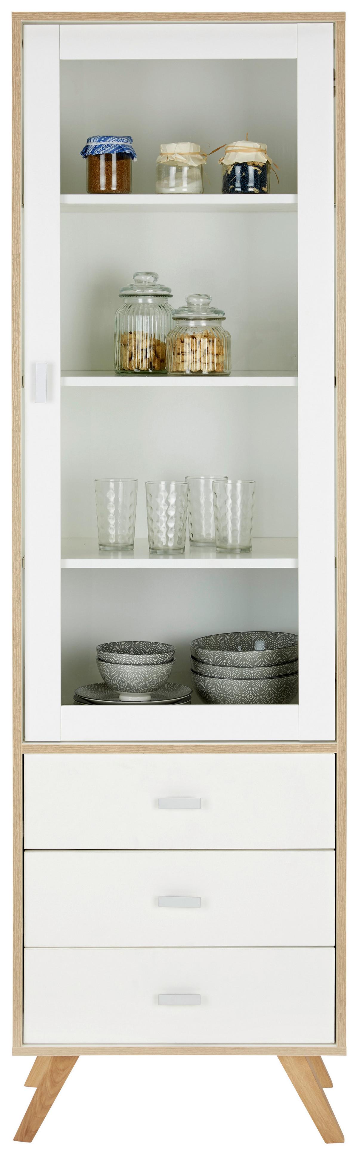 Vitrine in Weiss - Weiss/Silberfarben, Modern, Glas/Holzwerkstoff (56 /200/40 cm) - Mömax