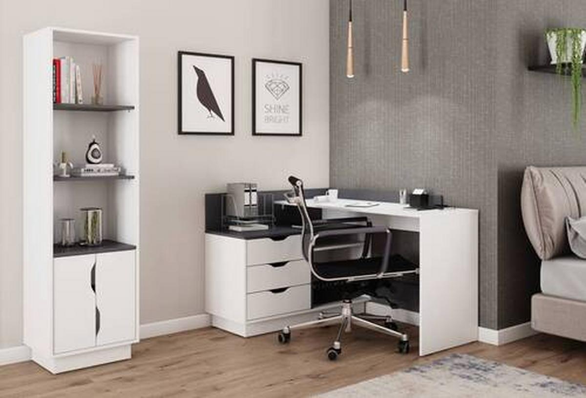 Eckschreibtisch Belfast Schwarz/Weiß ca. 129x105x84cm - Schwarz/Weiß, LIFESTYLE, Holzwerkstoff (129/105/84cm) - MID.YOU