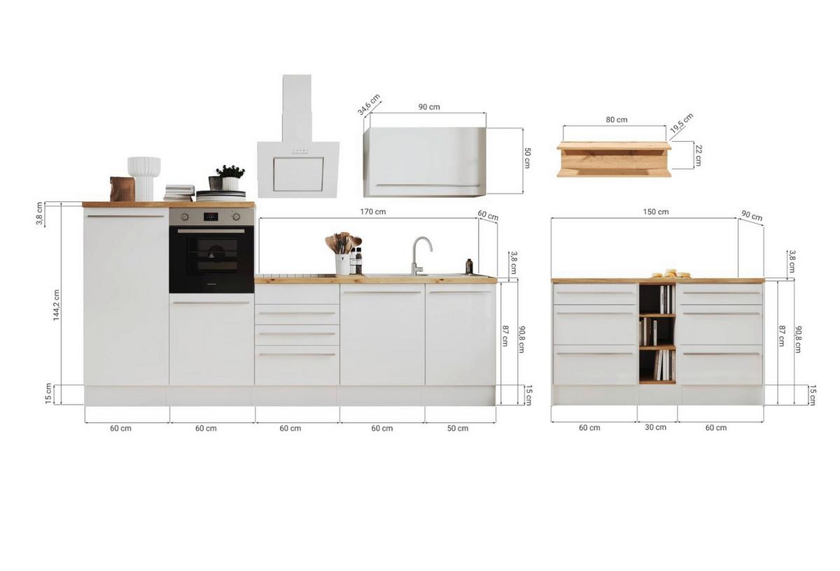 Kuhinjski Blok Z Aparati Gabriel, Siva, Bela - barve nerjavečega jekla/siva, Design, umetna masa/leseni material (290-150cm) - Respekta