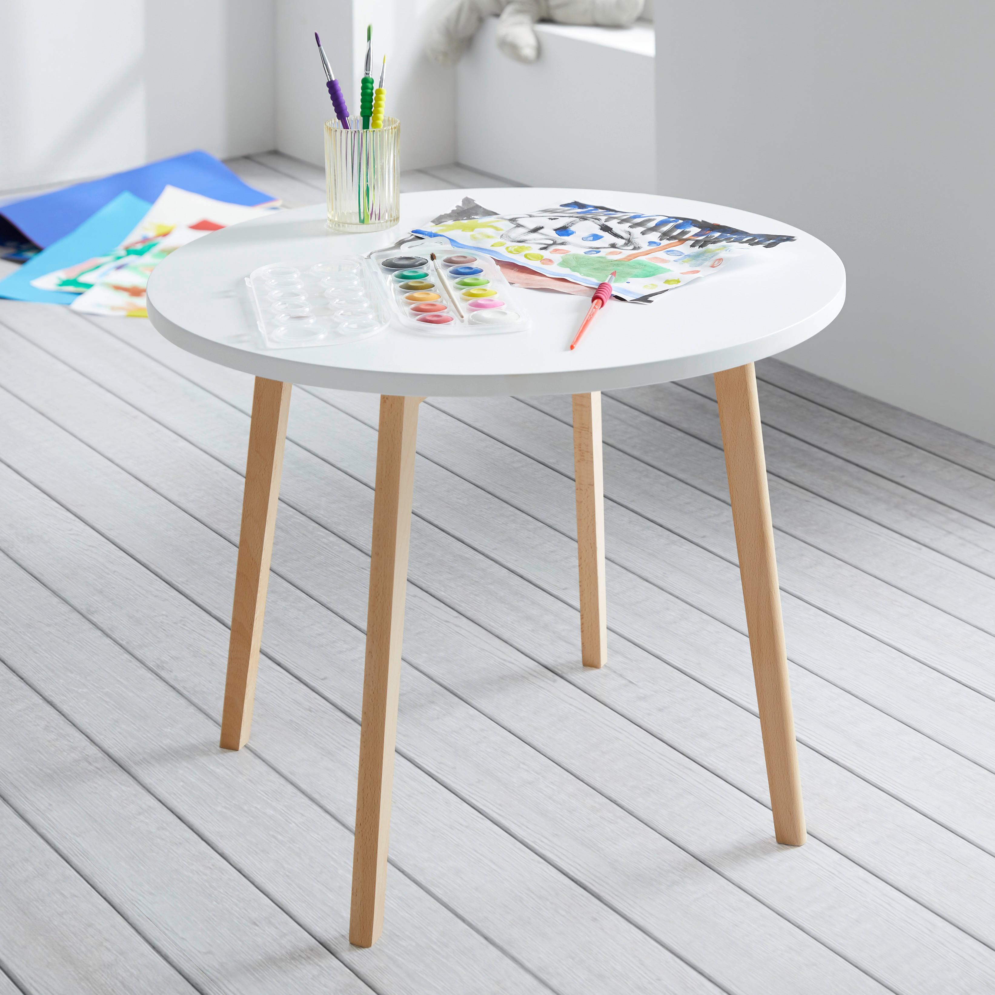 Kindertisch Holz, "Tibby", Ø ca. 60 cm, Buche, teilmassiv - Buchefarben/Weiß, MODERN, Holz (60/47cm) - Bessagi Kids