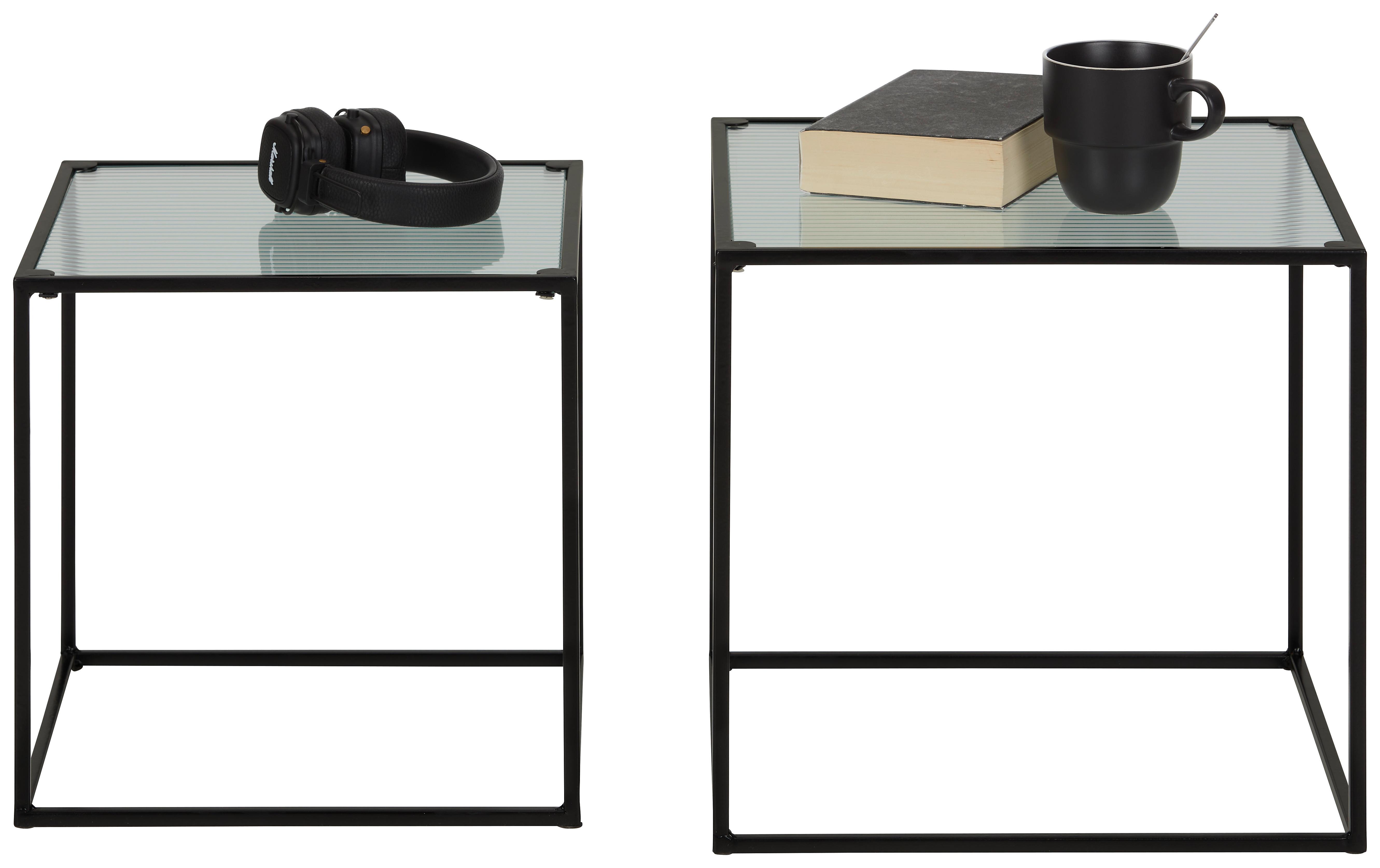 Beistelltischset in Schwarz, 2-teilig - Klar/Schwarz, Modern, Glas/Metall (40/35/38/35/40/35cm) - Modern Living