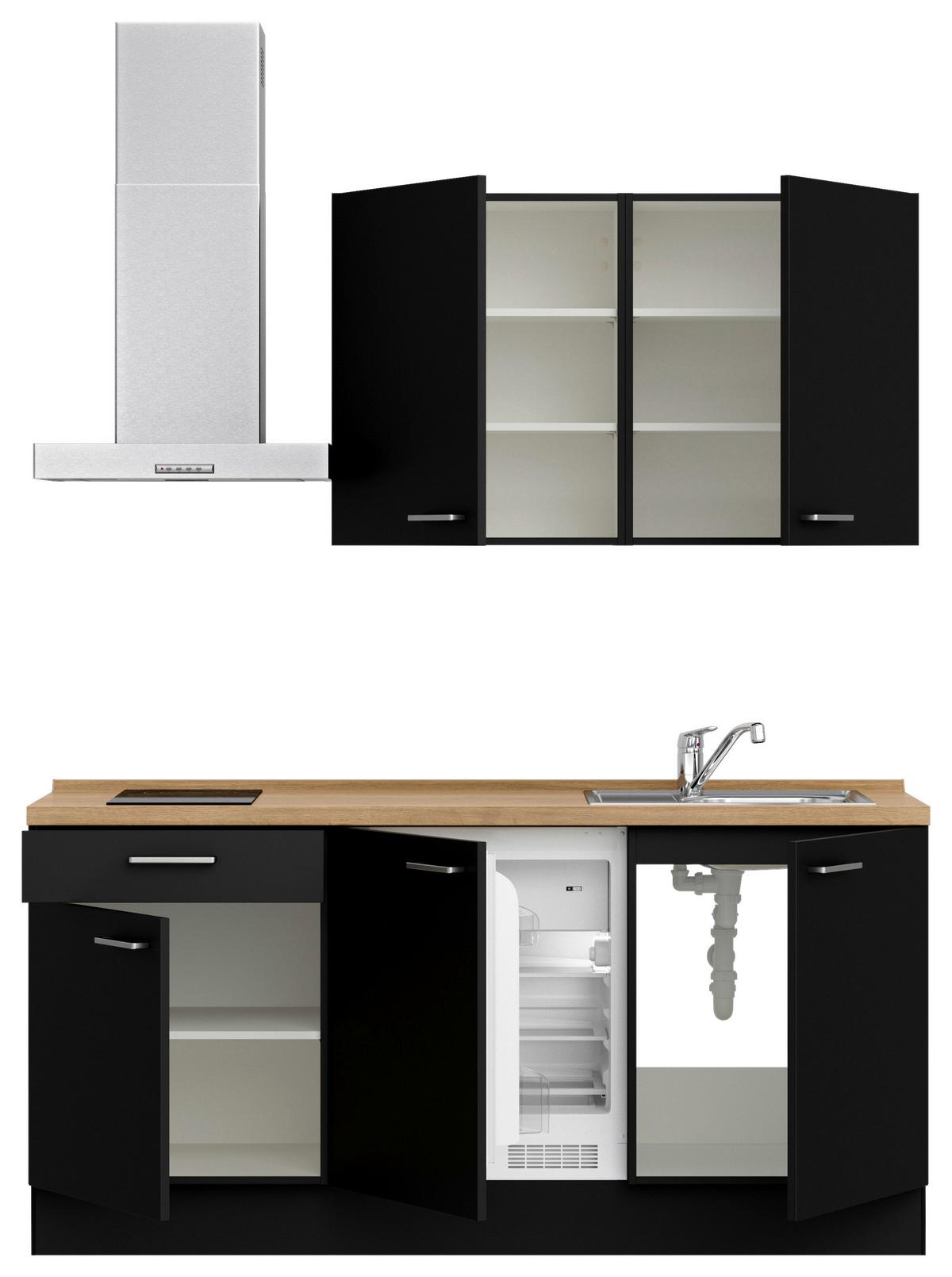 Küchenblock Touch Low m. Geräten Schwarz - Edelstahlfarben/Eichefarben, MODERN, Holzwerkstoff/Metall (180cm) - Nobilia