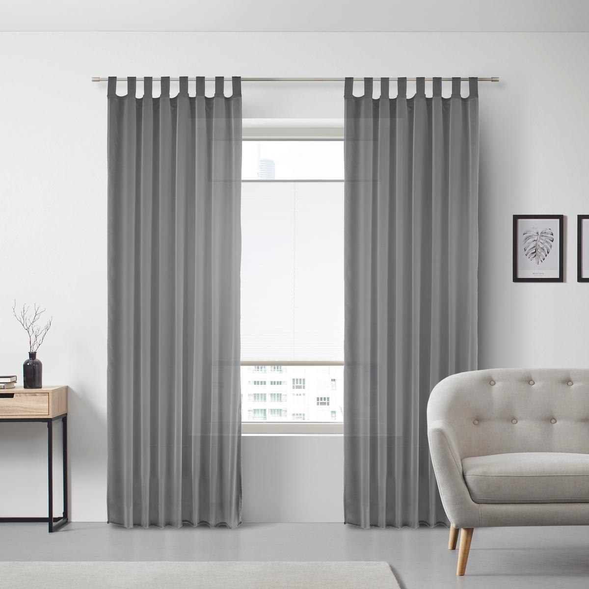 Schlaufenvorhang Hanna in Anthrazit, 2 Stk. - Anthrazit, Textil (140/245cm) - Based