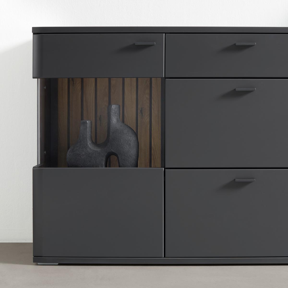 Sidebaord Carreto Schwarz/Eichefarben - couleur de chêne/noir, Modern, verre/métal (160/90/44cm) - Premium Living