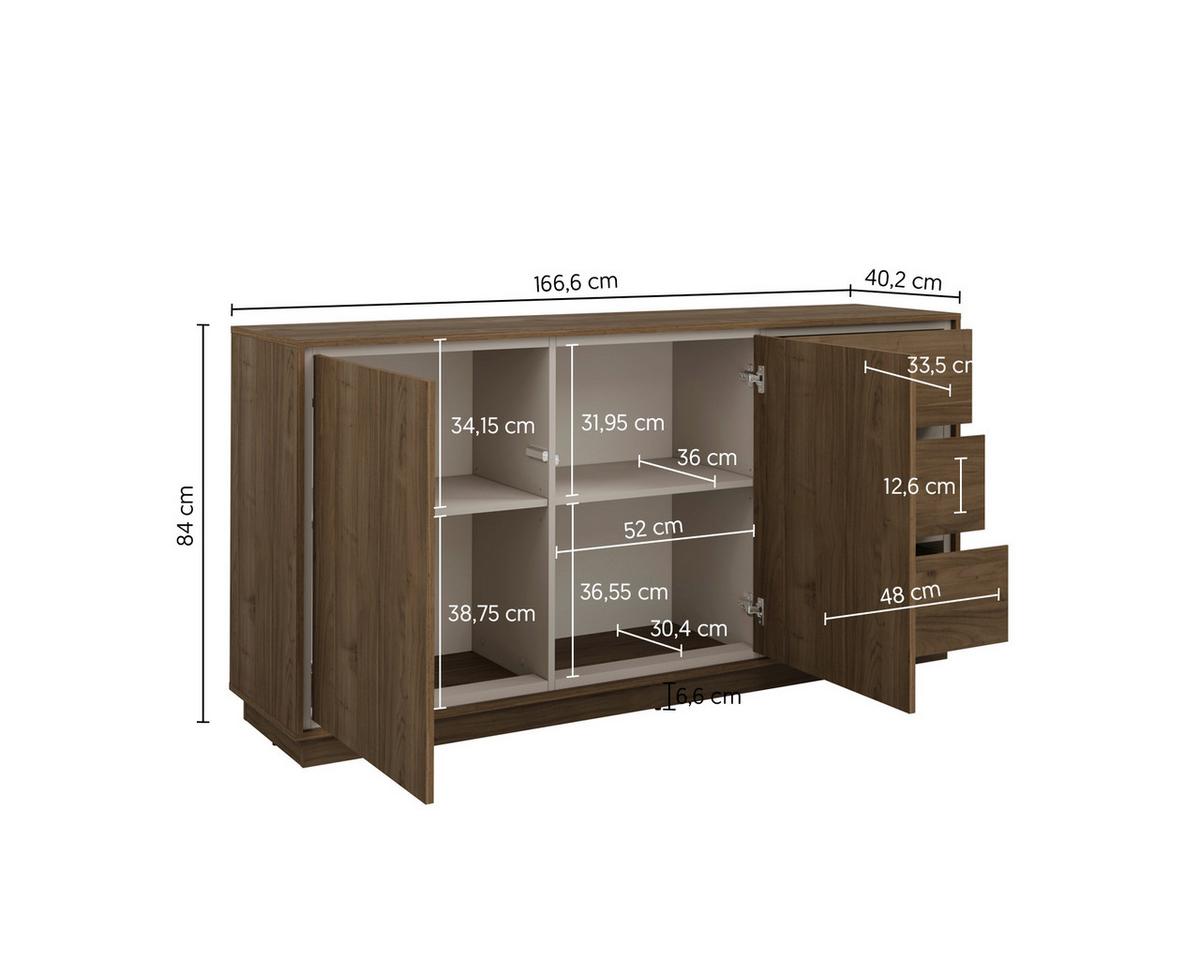 Komód Cosme - kasmírszínű/diószínű, Modern, faalapú anyag (167/84/40cm)