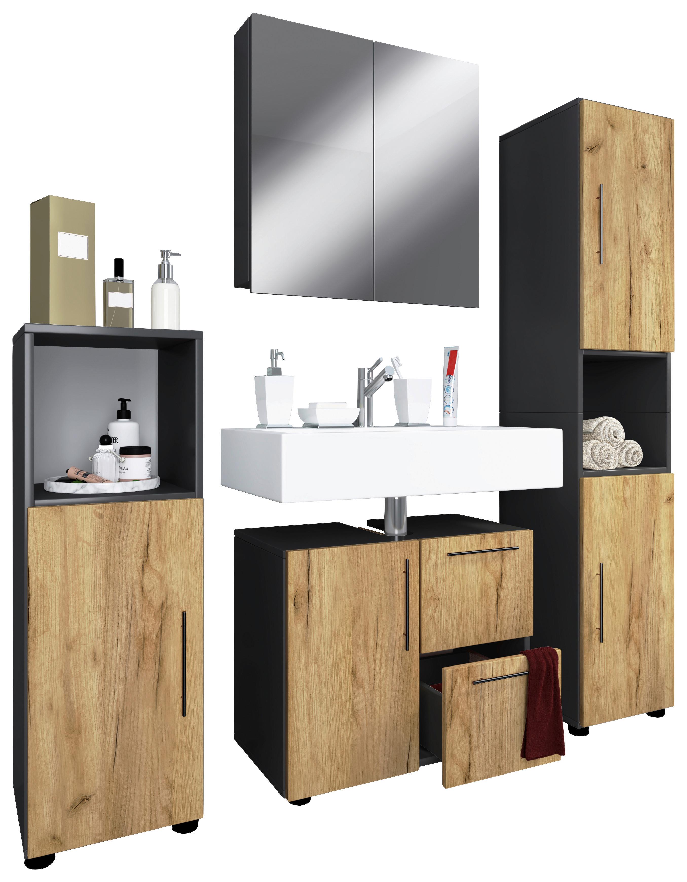 Badezimmer Flandu 4-tlg. ca. 123 cm Honigeiche/Anthr. - Honigeiche/Anthrazit, MODERN, Holzwerkstoff/Kunststoff (123cm) - MID.YOU