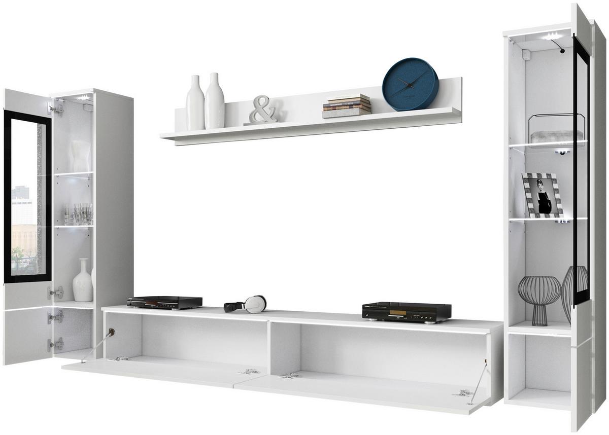 Dnevni Regal Vera, Bela, Visoki Sijaj, 4-Delno, Led - siva/bela, Trendi, umetna masa/steklo (240/130/33cm) - P & B