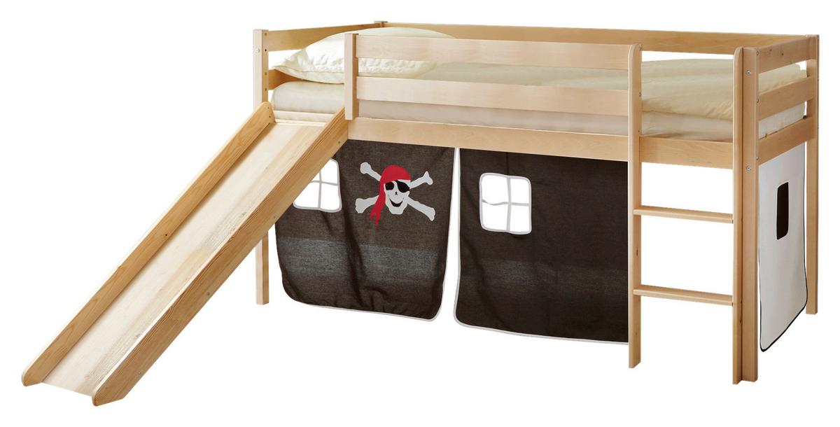 Igralna Postelja Manuel, 90x200, Črna, Tobogan - barve bora/črna, Natur, les (90/200cm) - MID.YOU