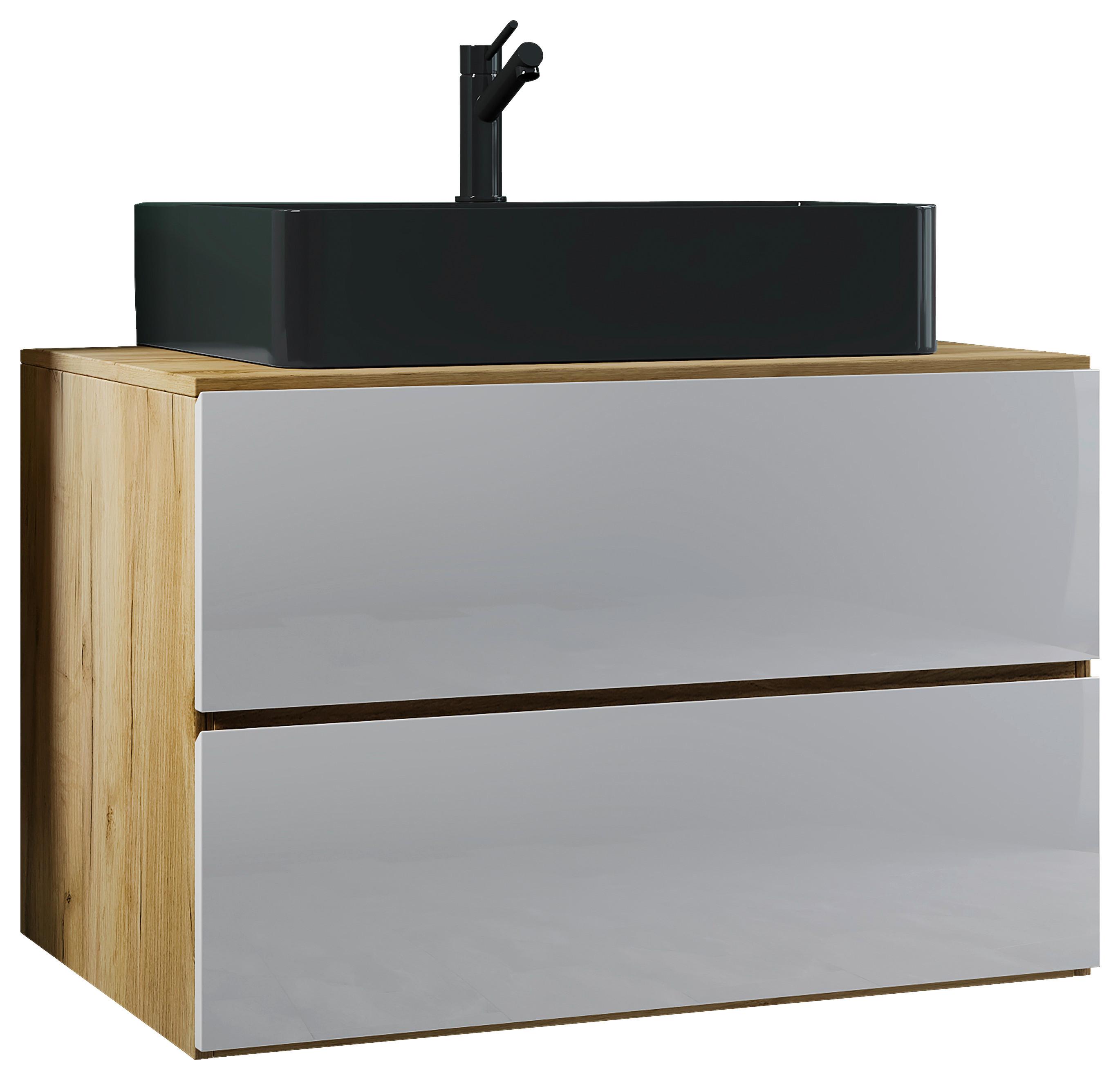 Kombiniran Umivalnik Lendas S, Medeni Hrast, Bela - črna/bela, Moderno, leseni material/keramika (81cm) - MID.YOU