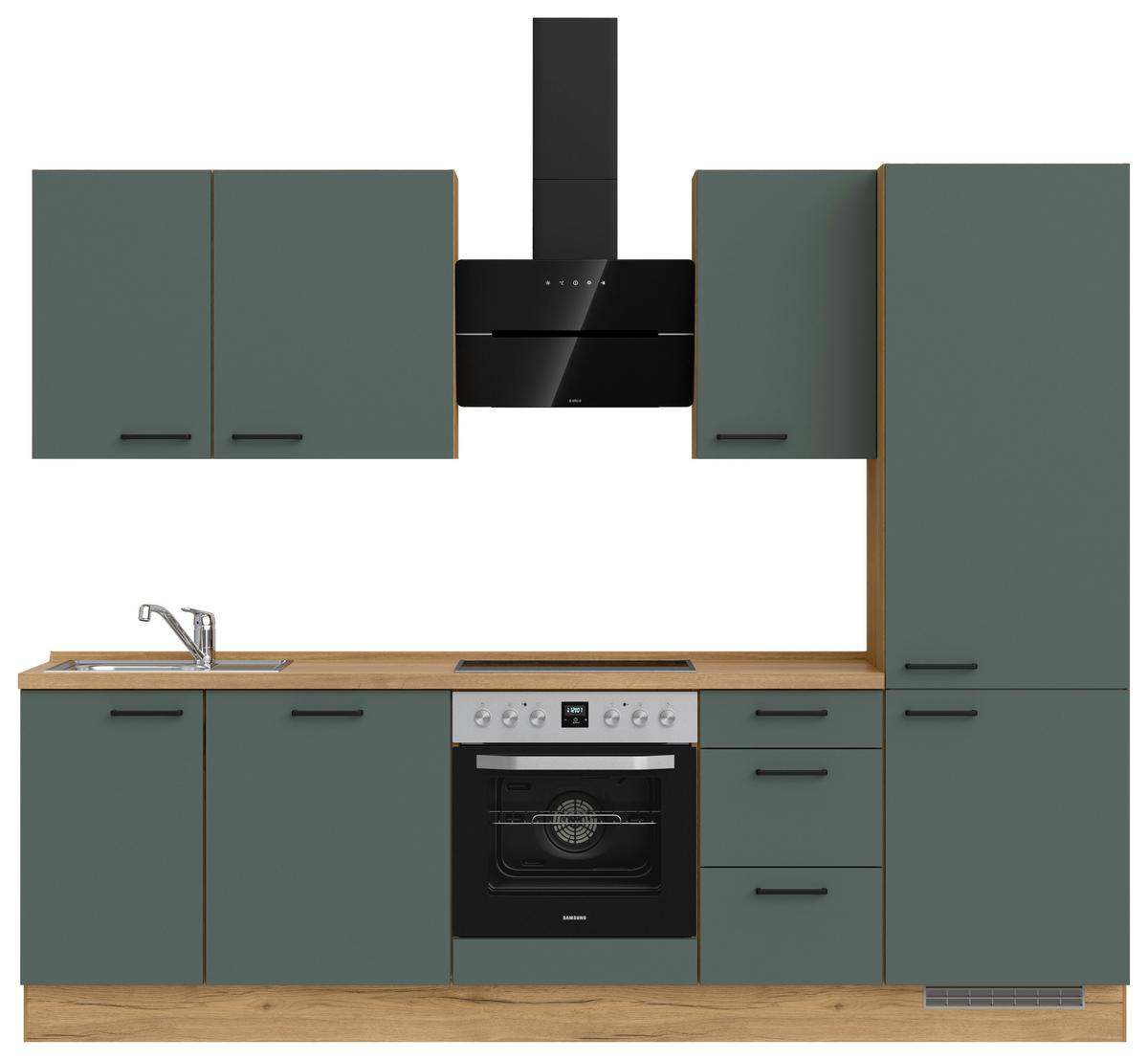 Küchenblock Easytouch High m. Geräten Dunkelgrün - Dunkelgrün/Eichefarben, MODERN, Holzwerkstoff/Metall (270cm) - Nobilia