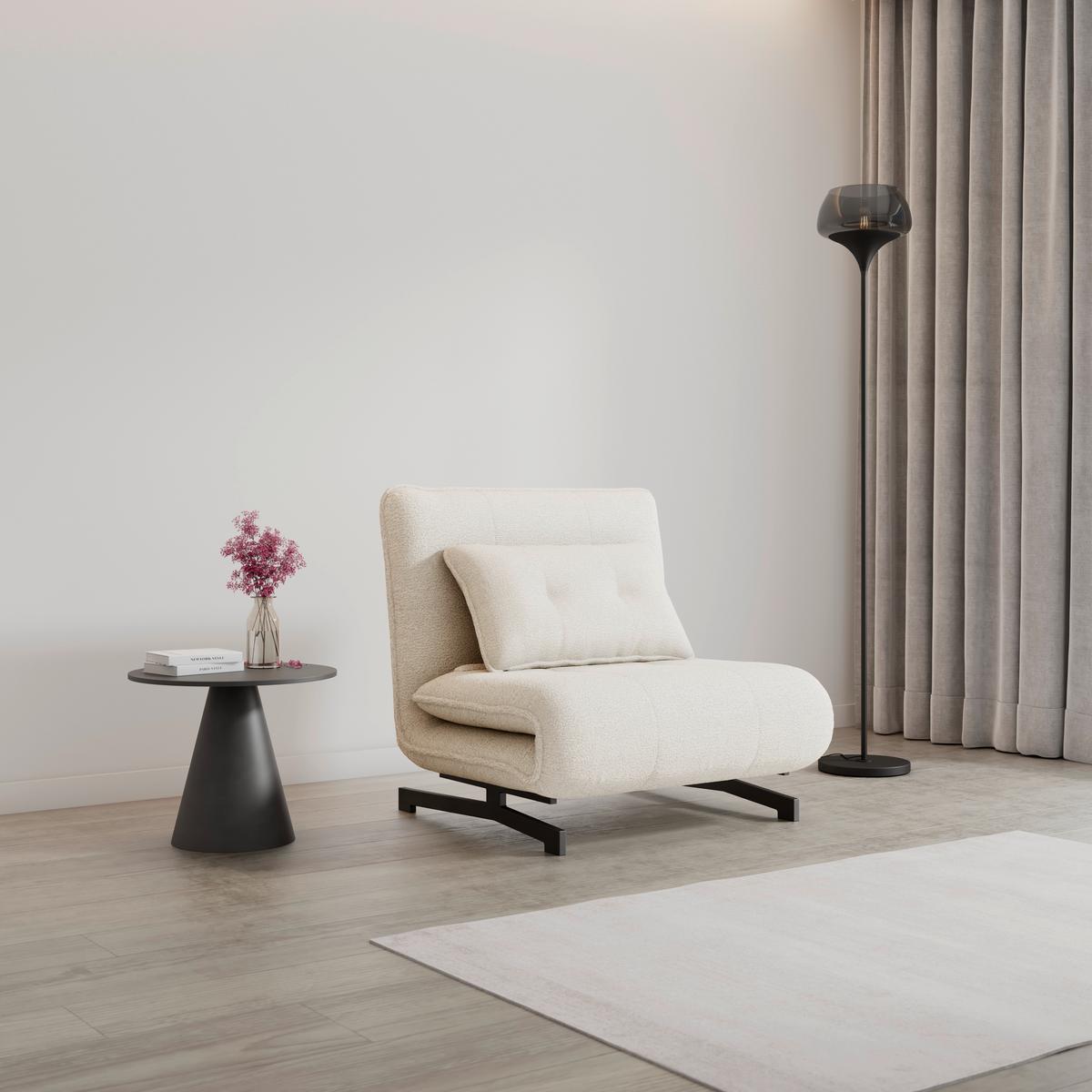 Schlafsessel Luna Bouclé Weiß - Schwarz/Weiß, MODERN, Textil/Metall (92/40/66cm) - Bessagi Home