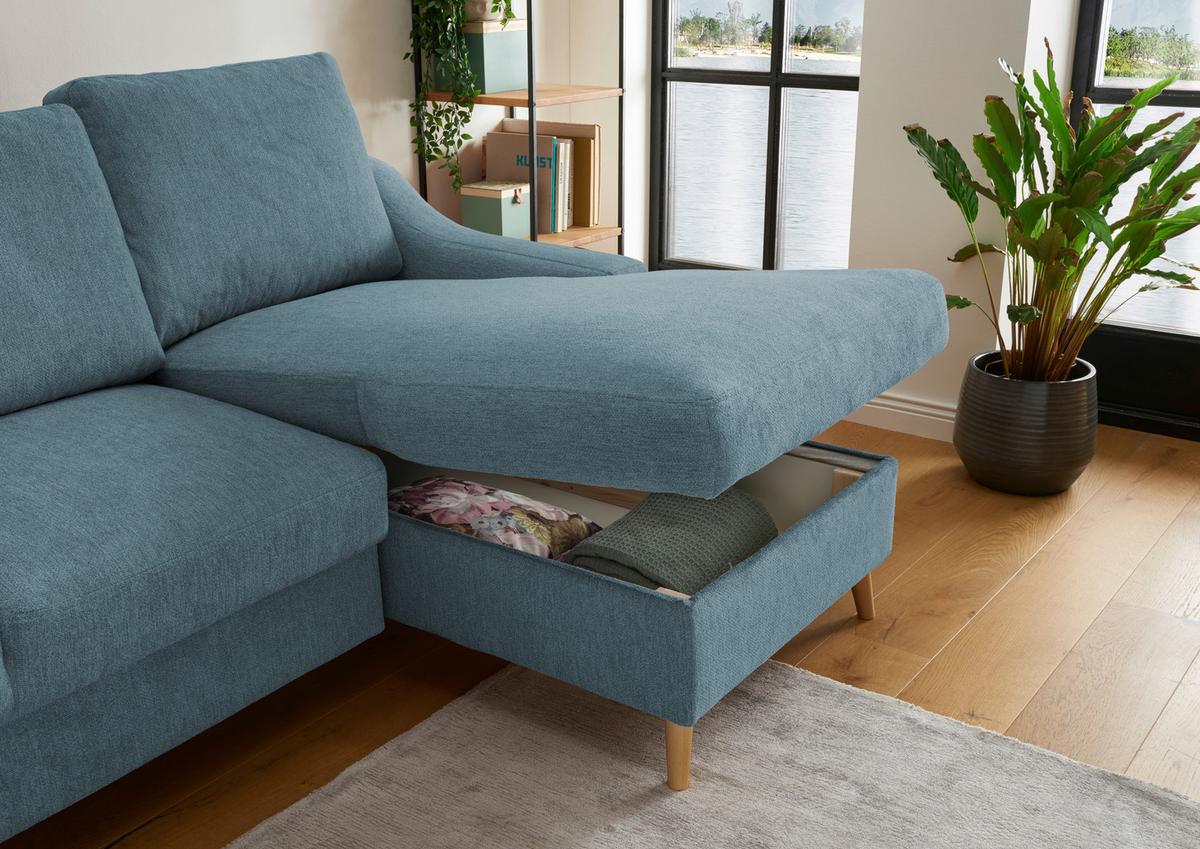 Wohnlandschaft Valentina Blau Mikrofaser - Blau/Schwarz, Design, Holz/Textil (228/150cm) - MID.YOU