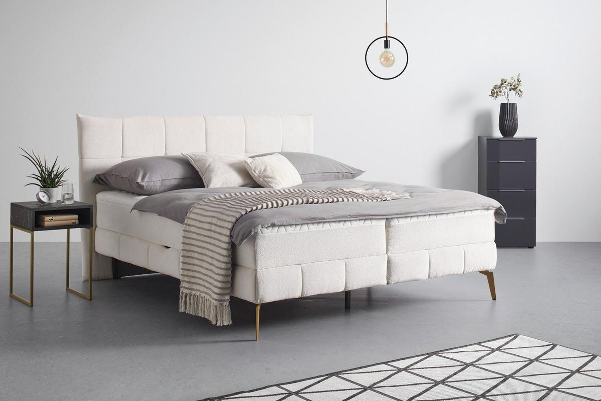 Boxbett Jolin in Creme ca. 180x200cm - Goldfarben/Creme, Holz/Holzwerkstoff (180/200cm) - Premium Living