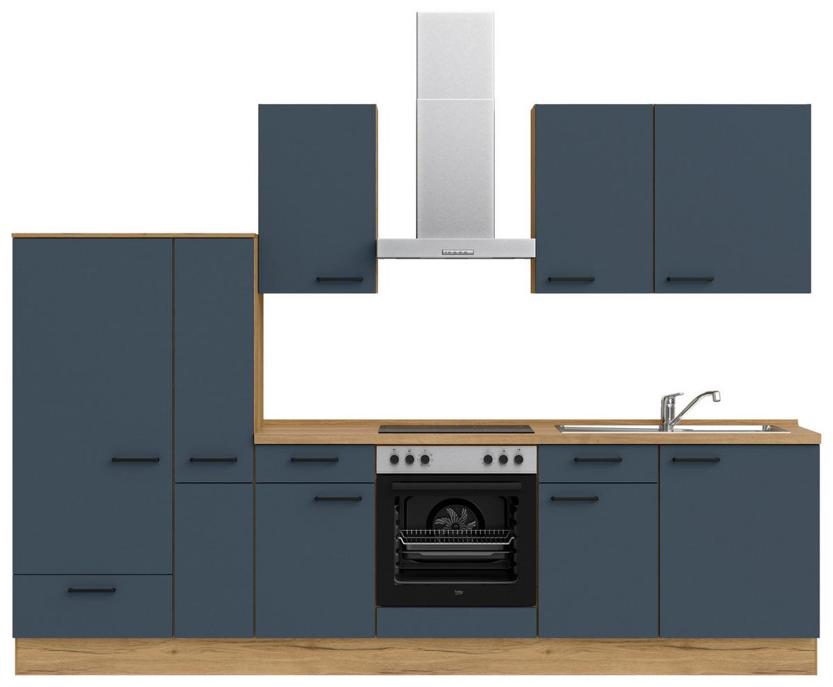 Küchenleerblock Easytouch Low o. Geräte Blau - Blau/Eichefarben, MODERN, Holzwerkstoff/Metall (300cm) - Nobilia