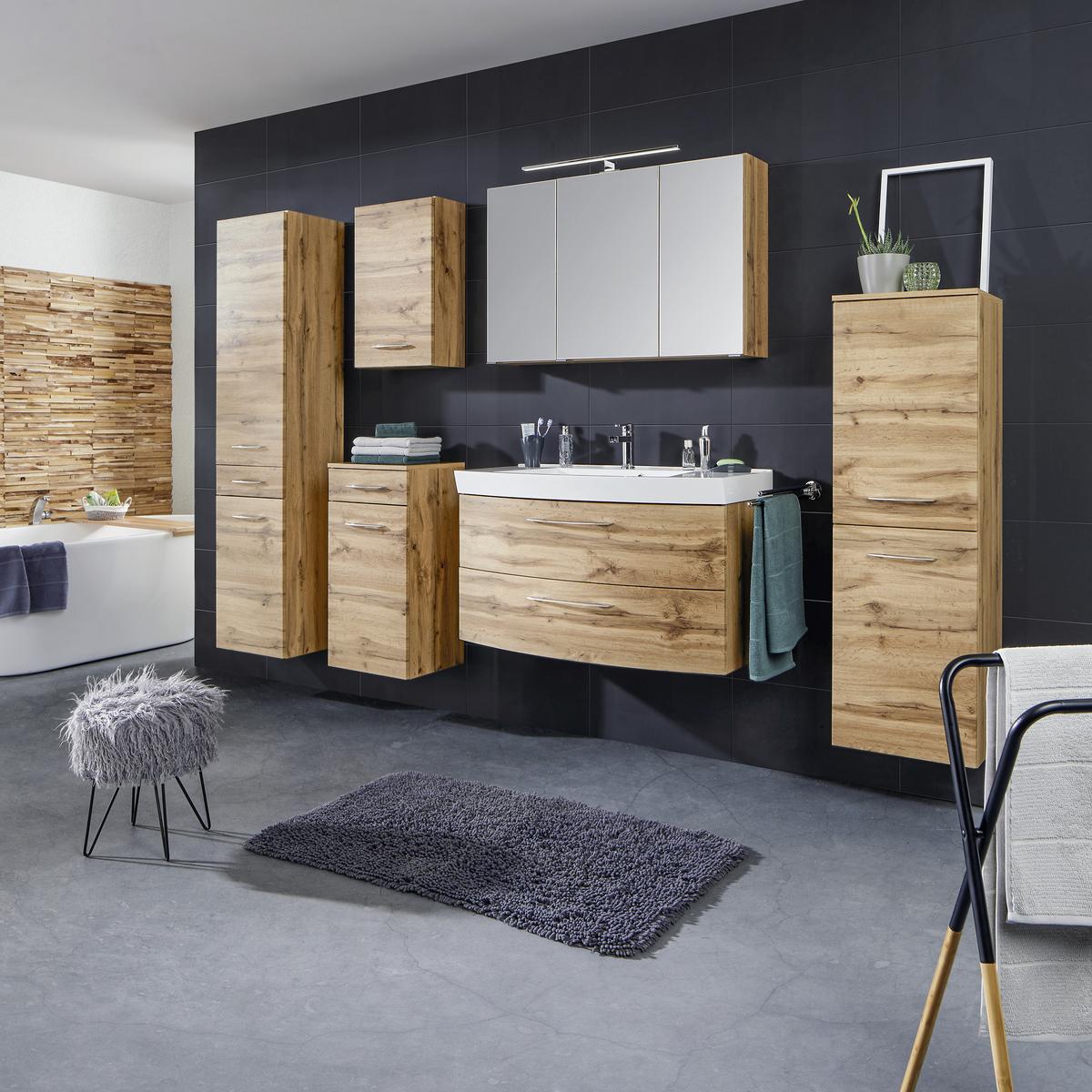 Omara Z Ogledalom Florida, Barva Hrasta, Led - barve kroma/barve hrasta, Moderno, kovina/steklo (100/64/20cm) - Premium Living
