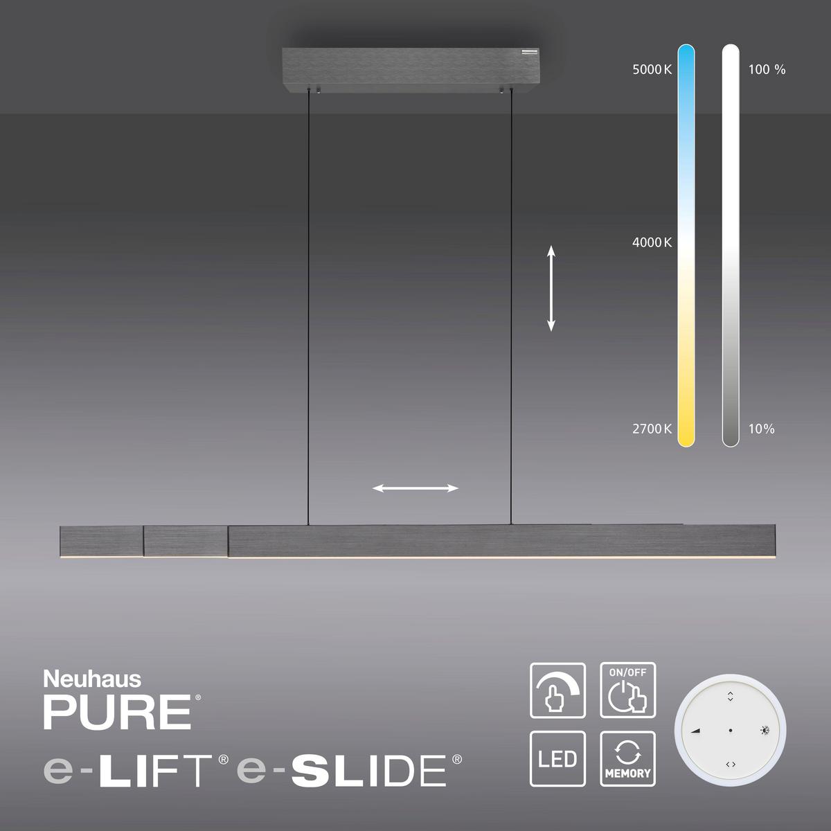 LAMPA WISZĄCA LED 2545-15 PURE-MOTO-RISE - jasnoszary, Design, tworzywo sztuczne/metal (200/8,2/240cm) - Neuhaus PURE