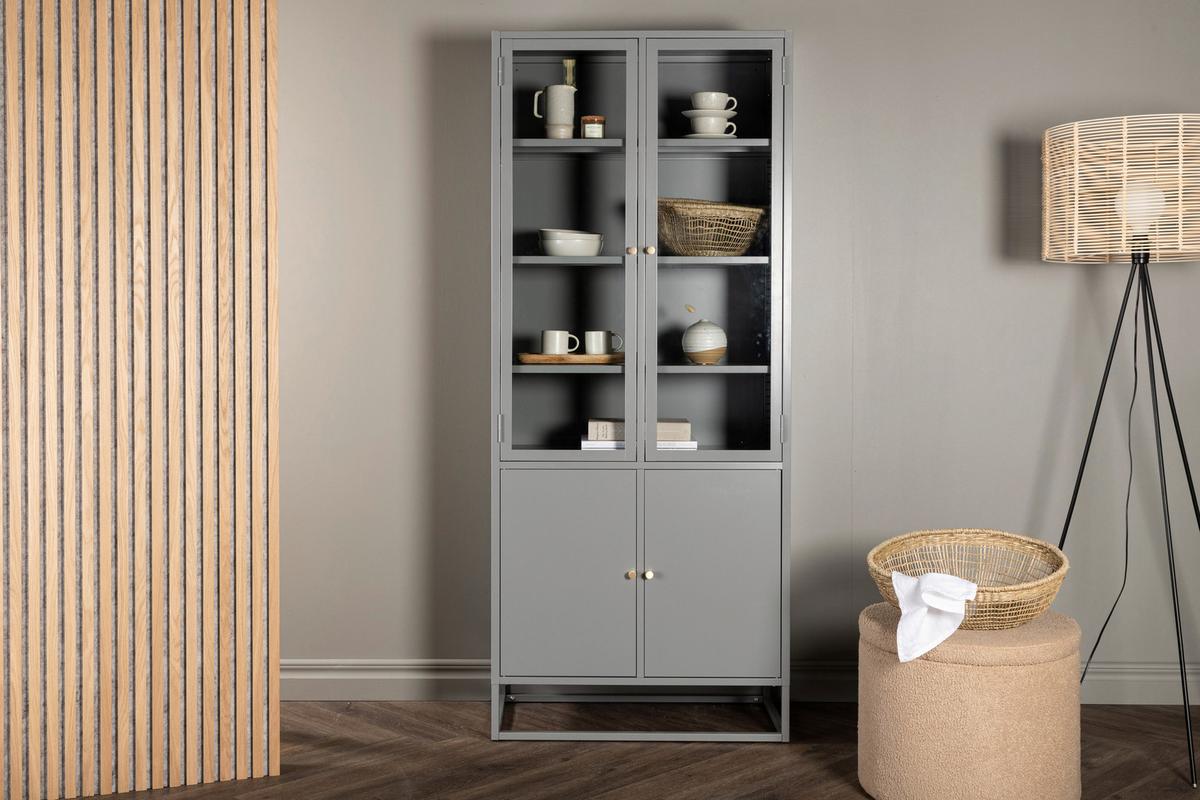 VITRINE BAKAL - Hellgrau, Design, Glas/Metall (80/190/41cm) - Livetastic