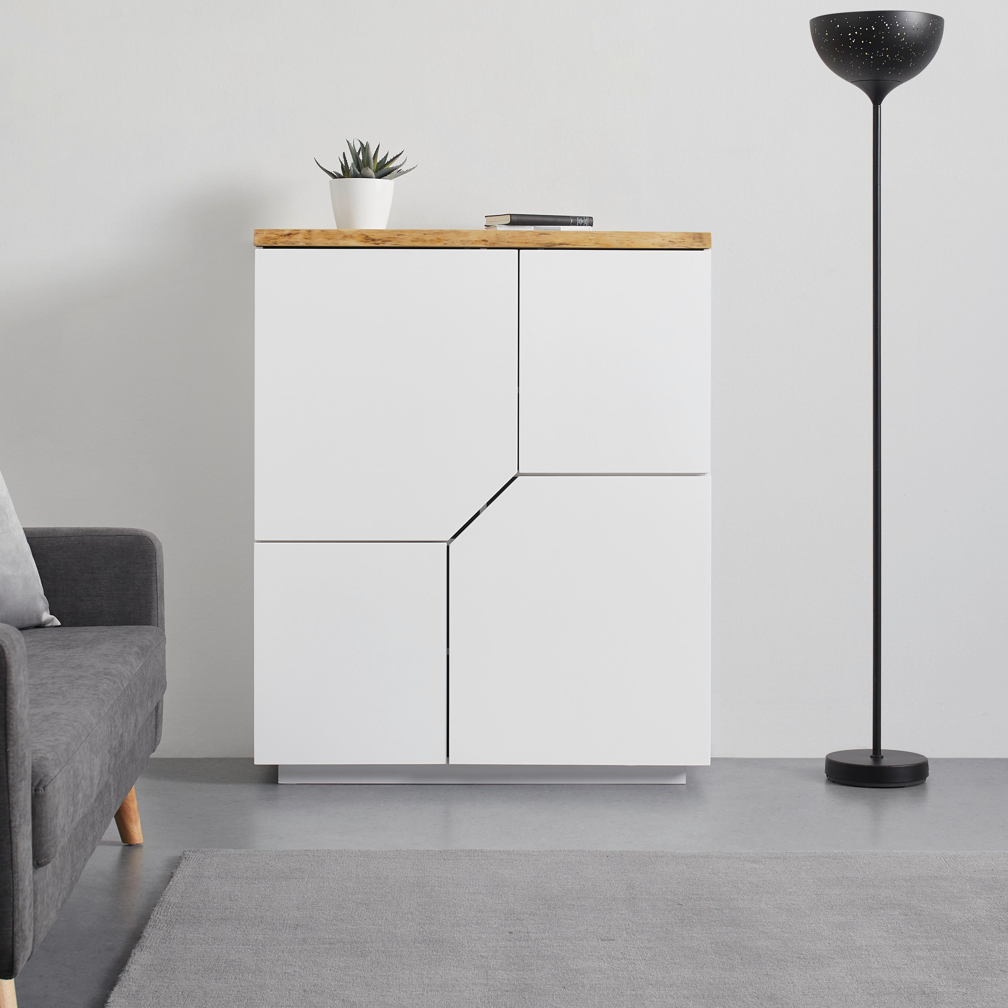 Kommode Carlos Weiß/Eichenfarbe Echtholz/MDF - Eichefarben/Weiß, MODERN, Holz (100/122/42cm) - Bessagi Home