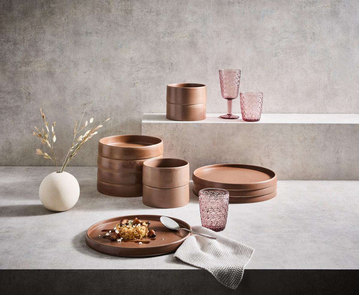 SERWIS OBIADOWO-ŚNIADANIOWY 20195 - brązowy, Trend, ceramika - Novel