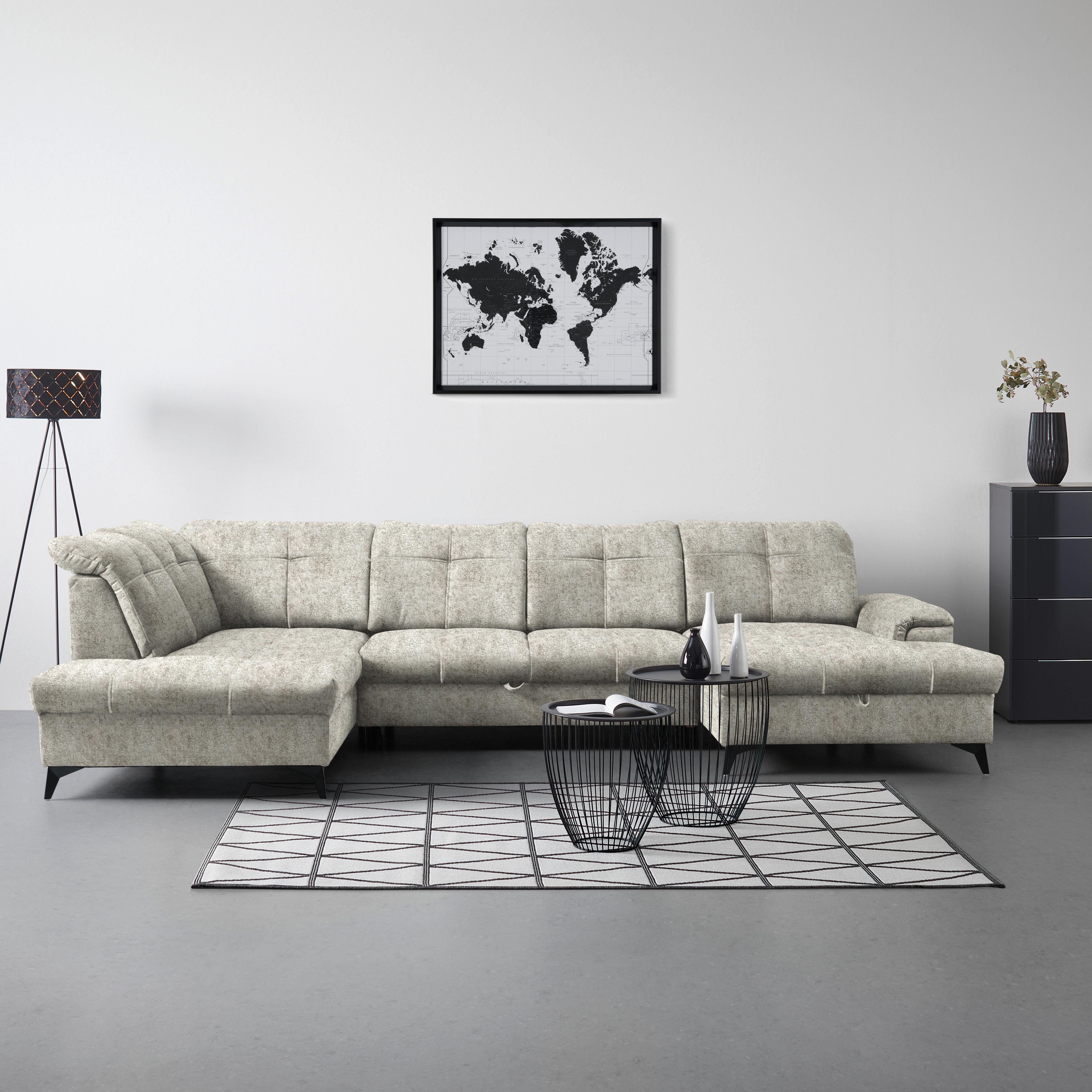 Wohnlandschaft Sierra Taupe - Taupe/Schwarz, MODERN, Textil/Metall (230/364/181cm) - Mömax