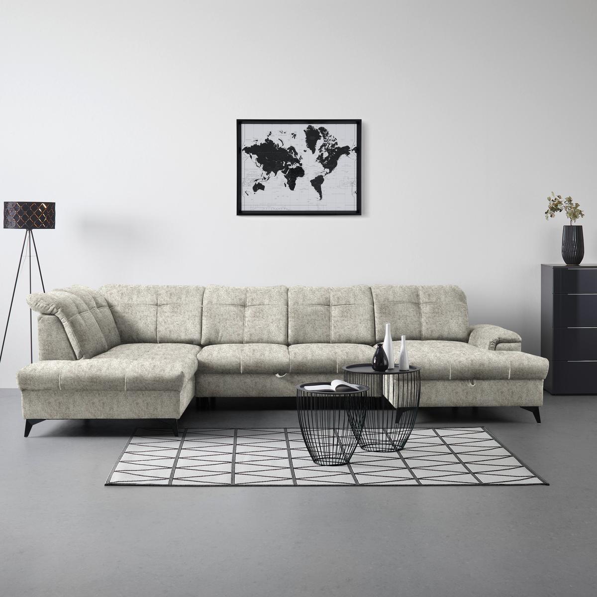 Wohnlandschaft Sierra Taupe - Taupe/Schwarz, Modern, Textil/Metall (181-230/90-106/364cm) - Mömax
