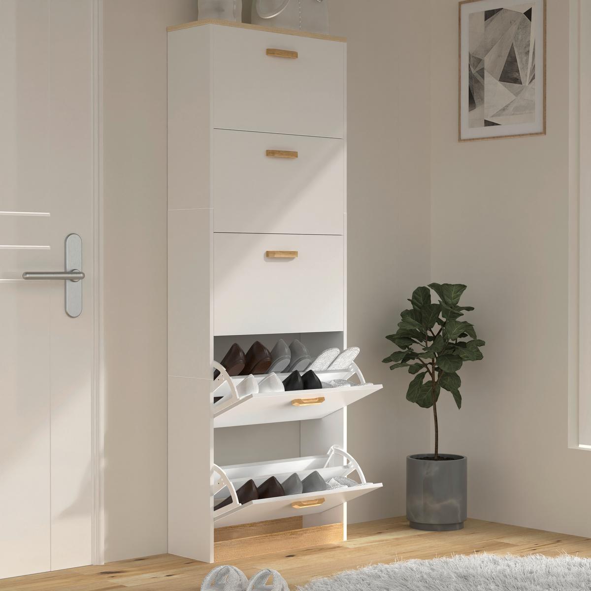 Schuhschrank HALOM XL Weiß ca. 59x170x22 cm - Honigeiche/Weiß, LIFESTYLE, Holzwerkstoff (59/170/22cm) - MID.YOU