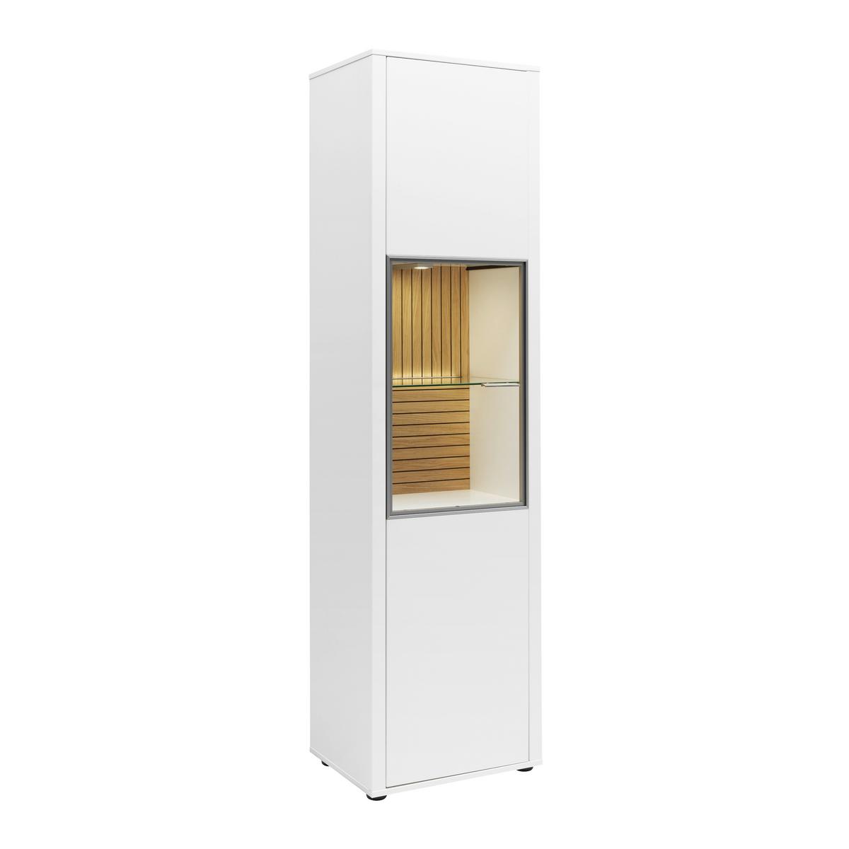 Vitrine Studio 11 in Weiß - Edelstahlfarben/Eichefarben, MODERN, Glas/Holzwerkstoff (53/199/40cm) - Premium Living