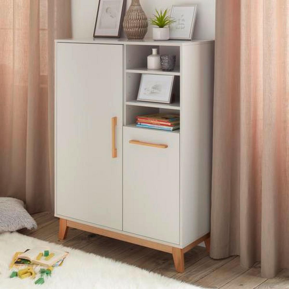 Highboard in Hellgrau - Buchefarben/Hellgrau, Modern, Holzwerkstoff (93/130/40cm) - Roba