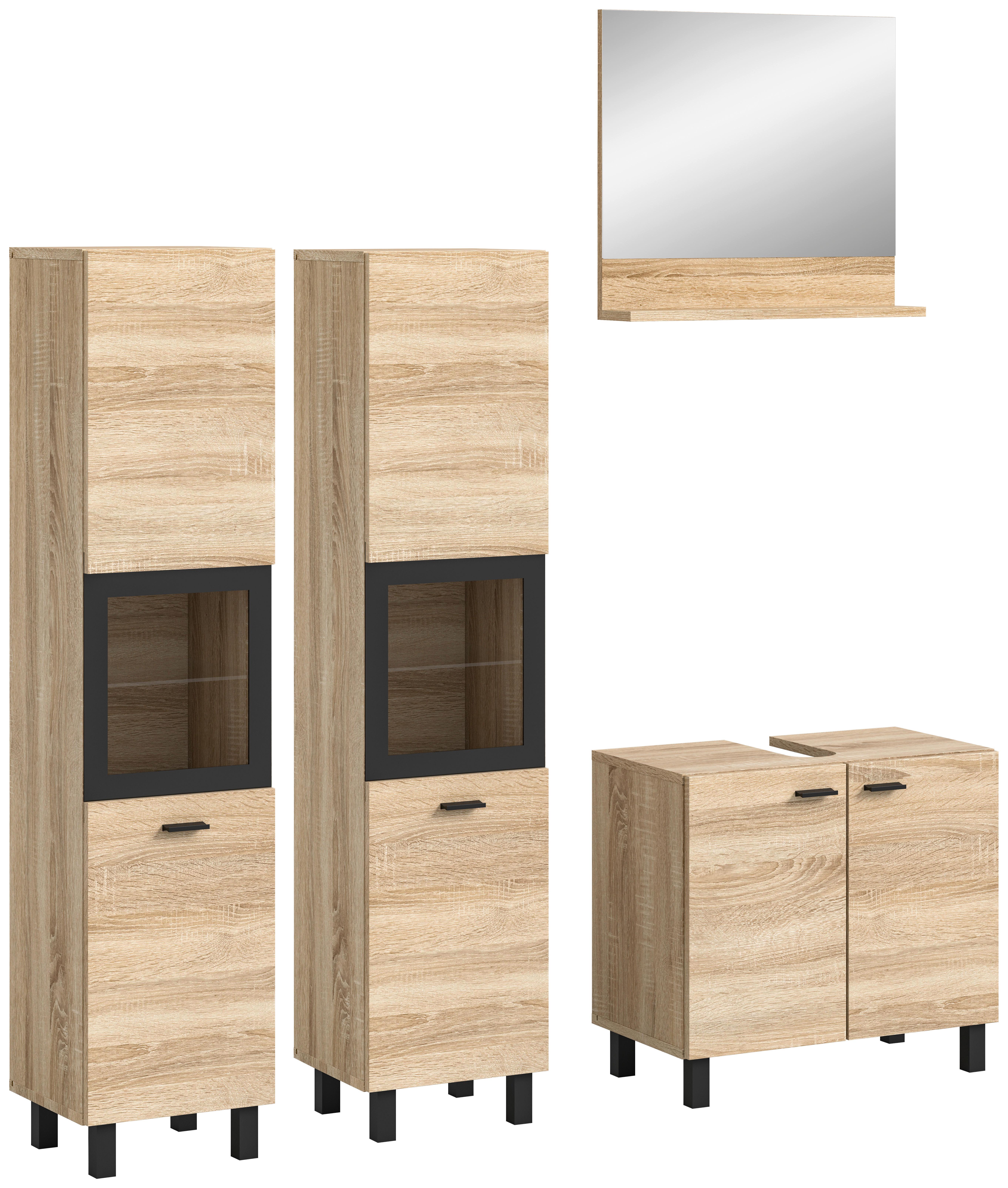 Kopalnica Boston, Hrast - črna/hrast sonoma, Moderno, umetna masa/steklo (117cm) - MID.YOU