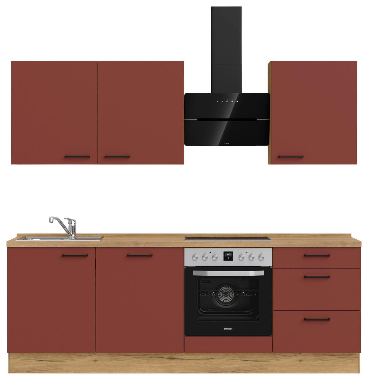 Küchenblock Easytouch High m. Geräten Dunkelrot - Eichefarben/Schwarz, MODERN, Holzwerkstoff/Metall (240cm) - Nobilia