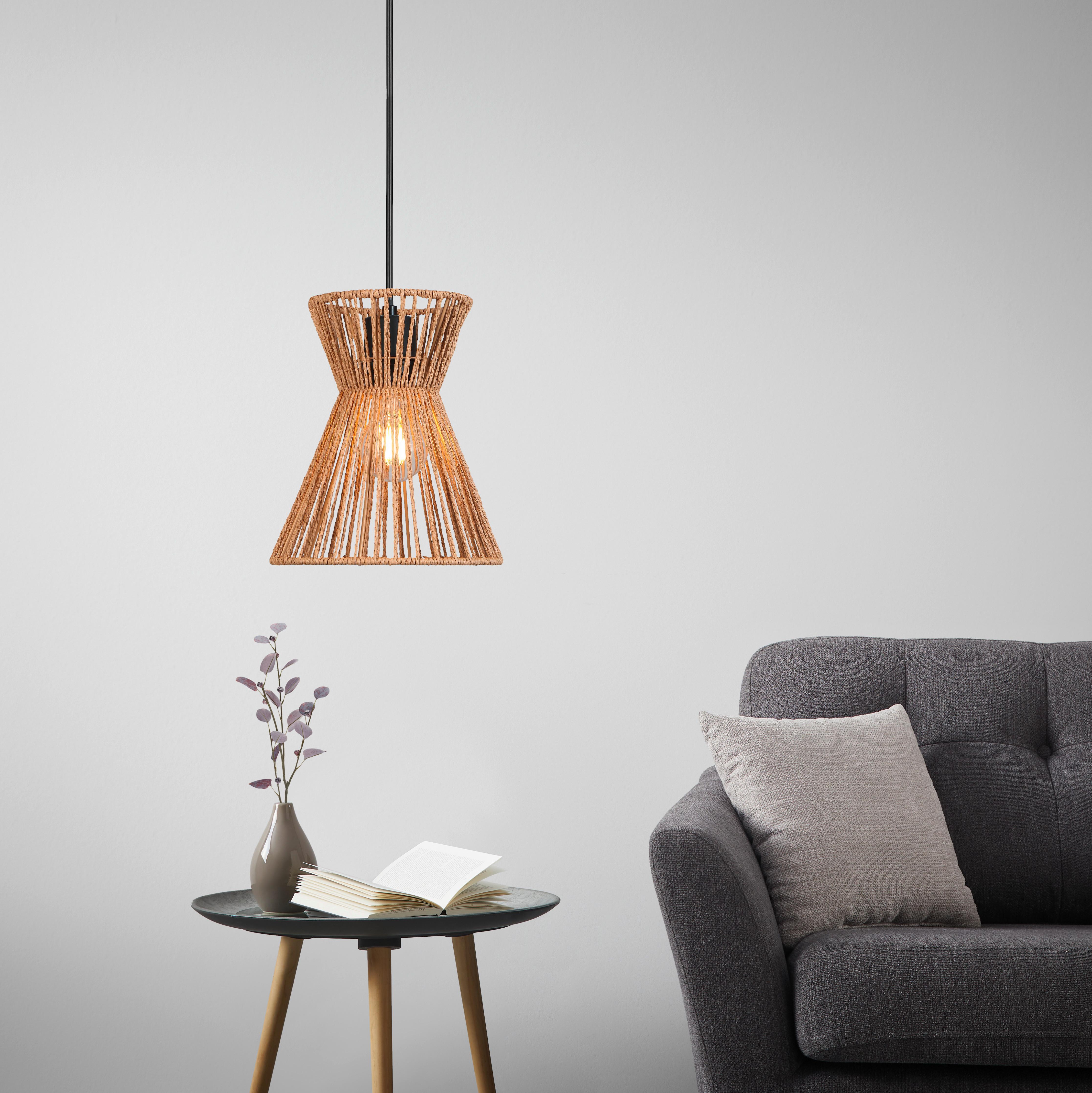Hängeleuchte Naturm in Natur/Schwarz max. 25 Watt - Schwarz/Naturfarben, KONVENTIONELL, Papier/Metall (20/120cm) - Mömax